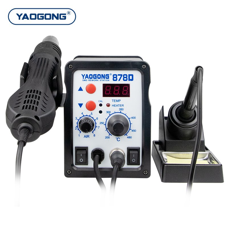 YAOGONG 878D 2 in 1 Digital Thermostat Phone Motherboard Mobile Repair Tool SMD Rework Machine Hot Air Gun Soldering Station