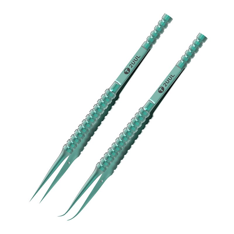2UUL Titanium Alloy WYLIE Green Curved Straight Tip Edge Precision Fingerprint Tweezers For Motherboard Wire Jump Micro Repair