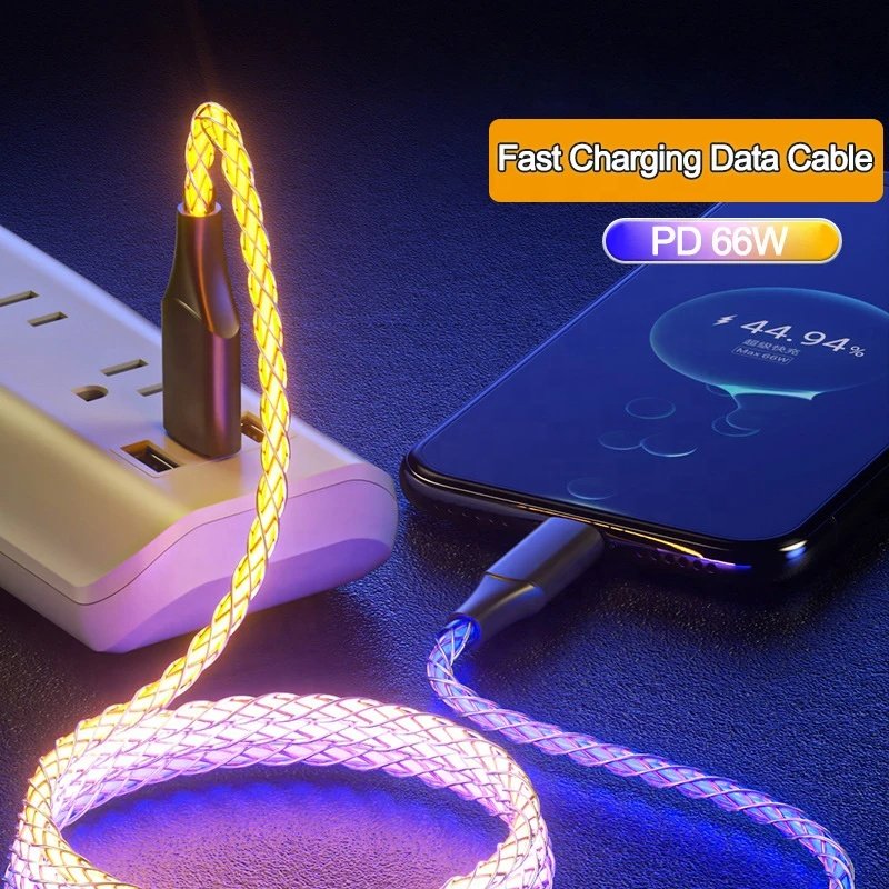 66W 6A RGB Color Light Type C Fast Charge Data Cable For Xiaomi K60 Ultra Samsung S23 Phone USB C Car Charge Cord For Iphone 14