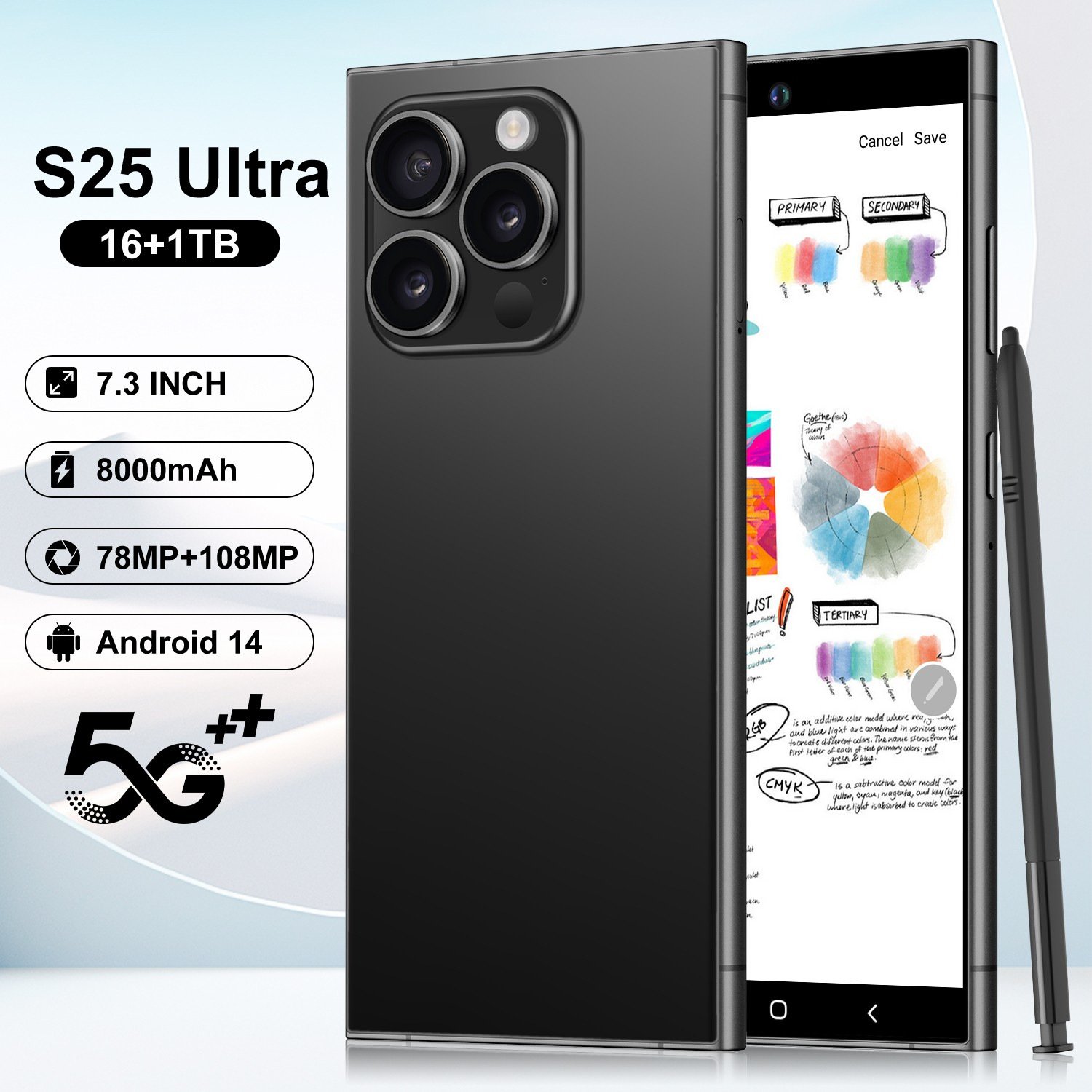 Cross-border mobile phone built-in pen S25Ultra octa-core 4G 7.3 inches 20 million pixels 3+64 hot sale 0TG