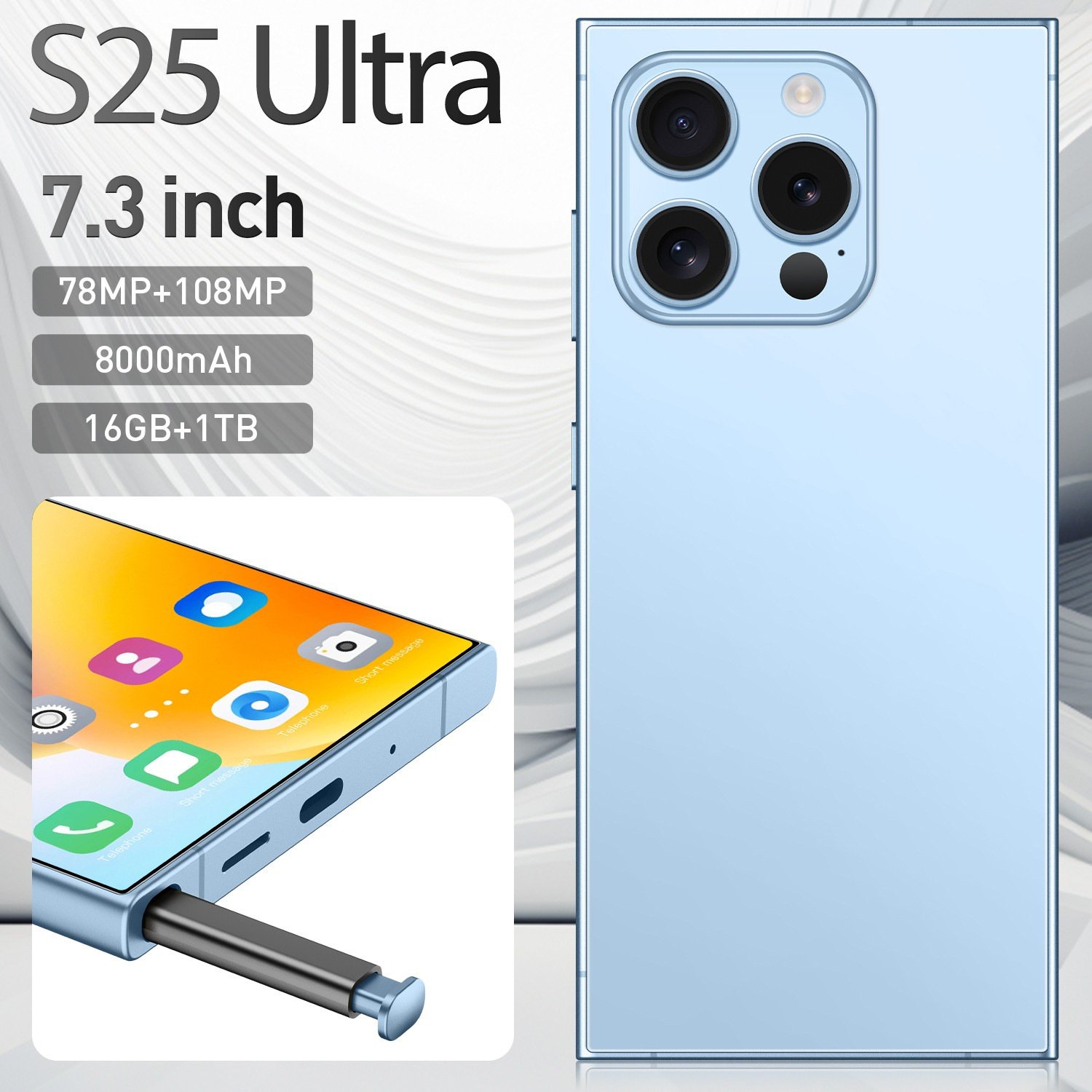 Cross-border mobile phone built-in pen S25Ultra octa-core 4G 7.3 inches 20 million pixels 3+64 hot sale 0TG