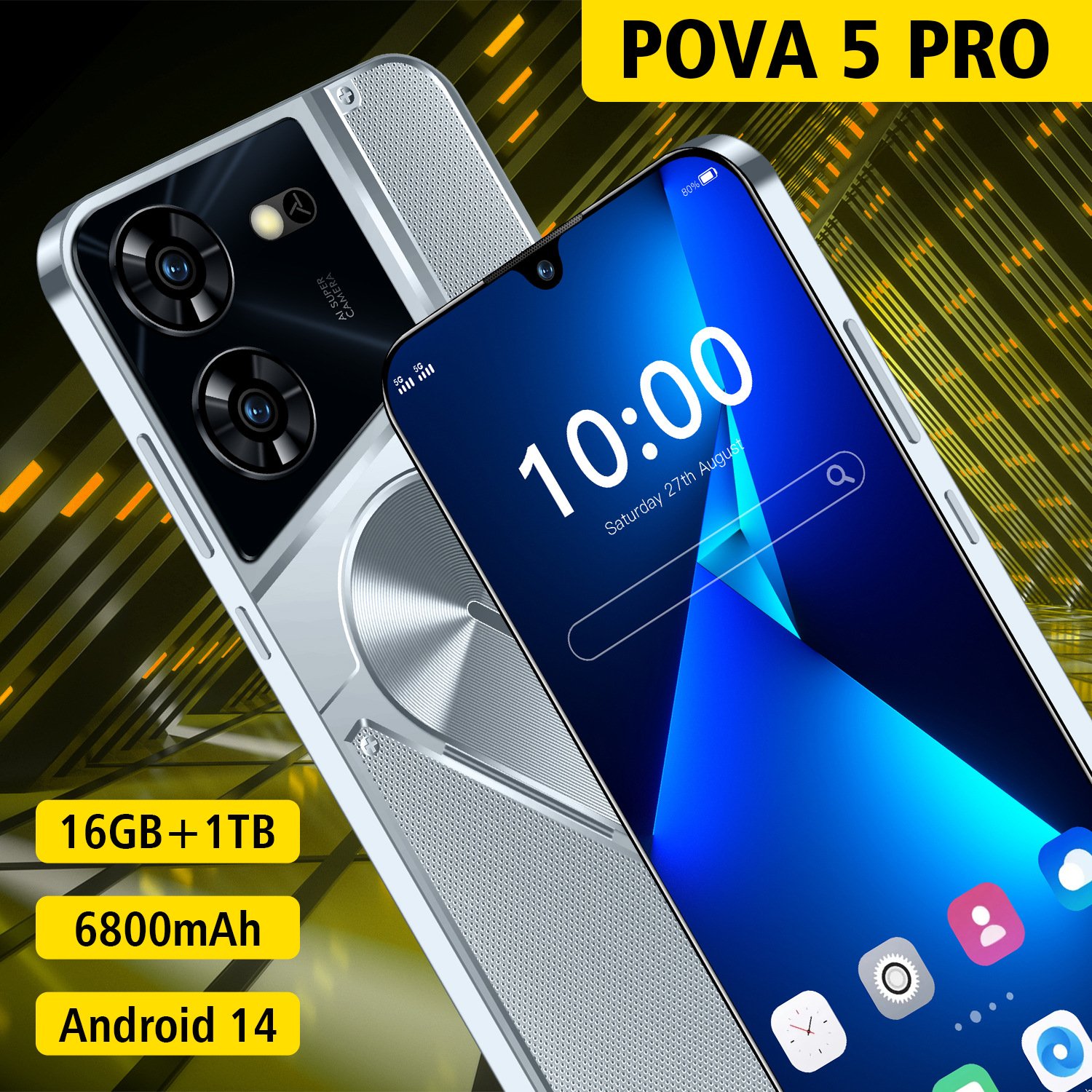 Global Version POVA 5 PRO SmartPhone 4GB+128GB Dual Sim Unlocked Mobile Phones 7.2 Inch HD Original 4G/5G Cellular Phone