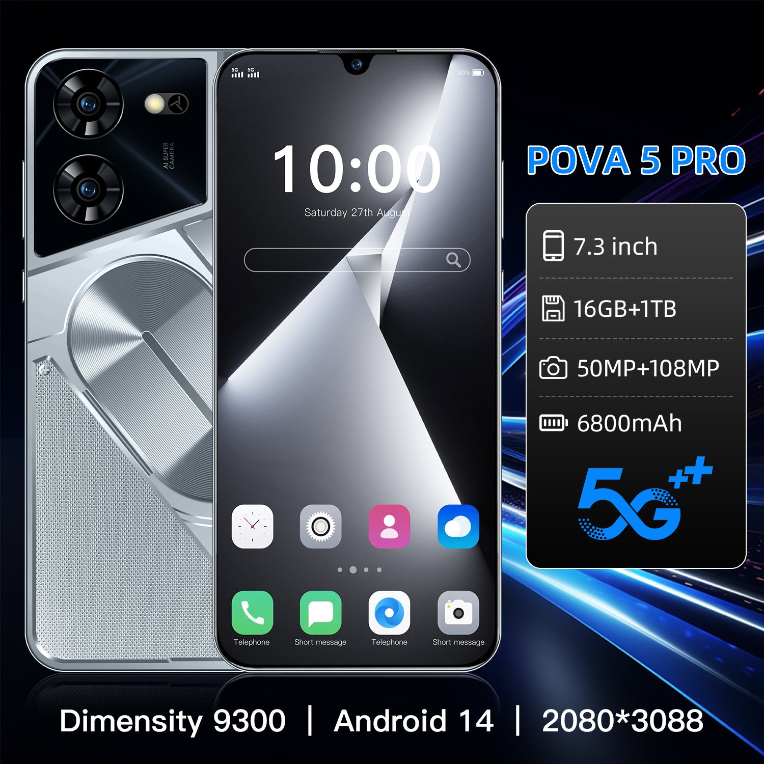Global Version POVA 5 PRO SmartPhone 4GB+128GB Dual Sim Unlocked Mobile Phones 7.2 Inch HD Original 4G/5G Cellular Phone