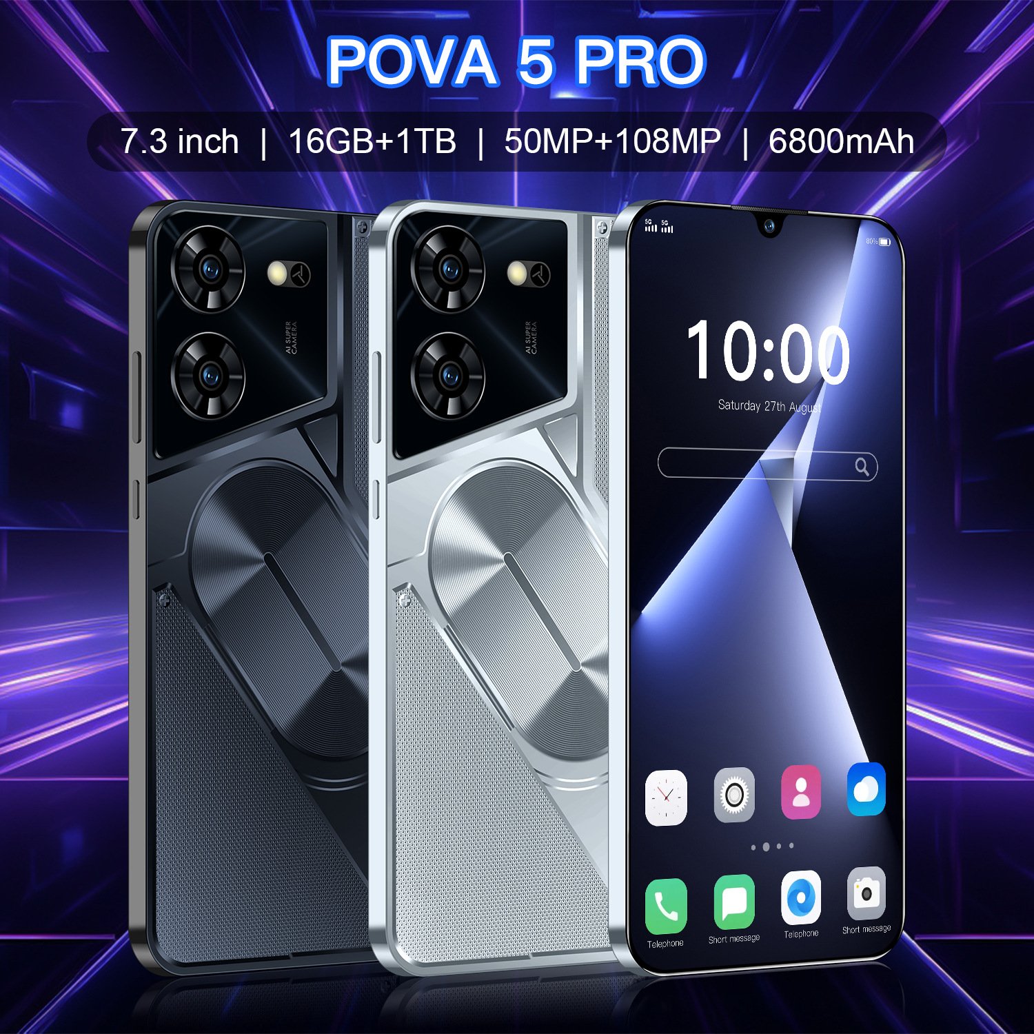 Global Version POVA 5 PRO SmartPhone 4GB+128GB Dual Sim Unlocked Mobile Phones 7.2 Inch HD Original 4G/5G Cellular Phone