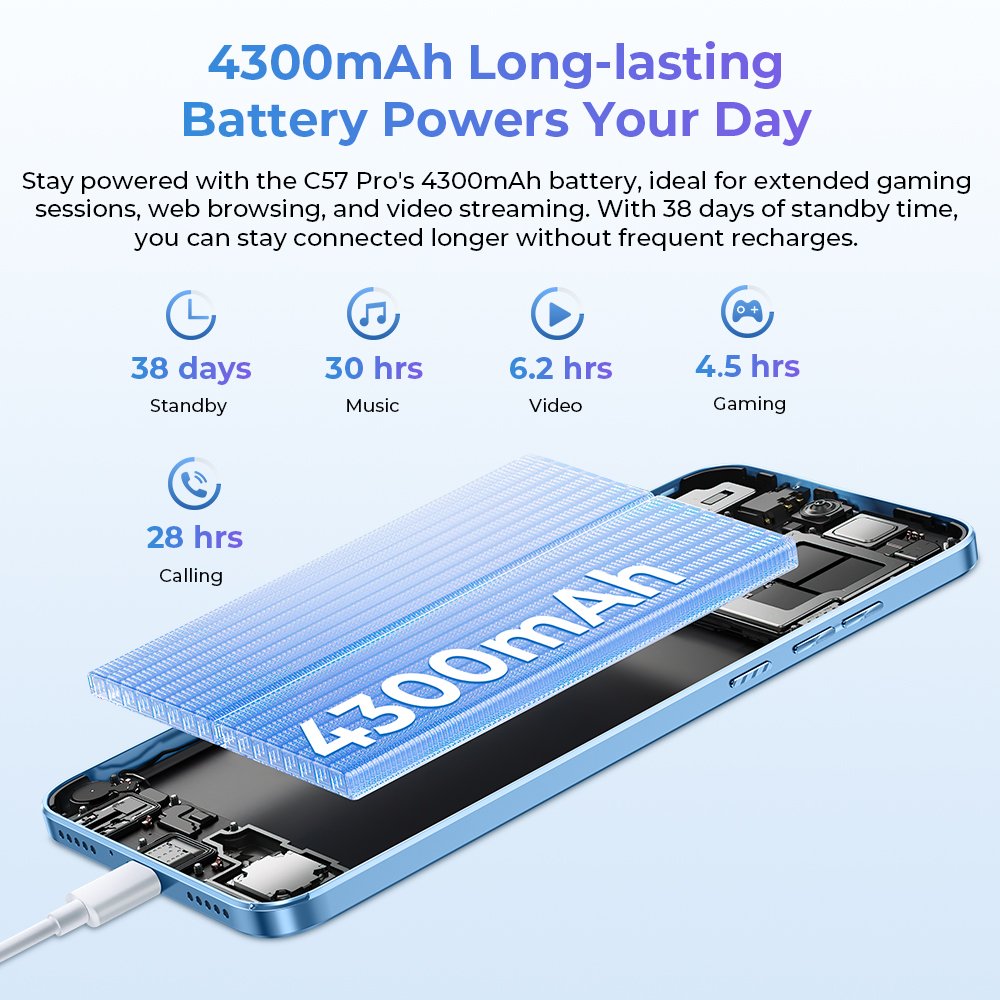 Oukitel C57 Pro Cell Smartphone 6.52" HD 4GB+128GB 4300mAh Battery Dual SIM Android 14 Original Smart Phone 2024