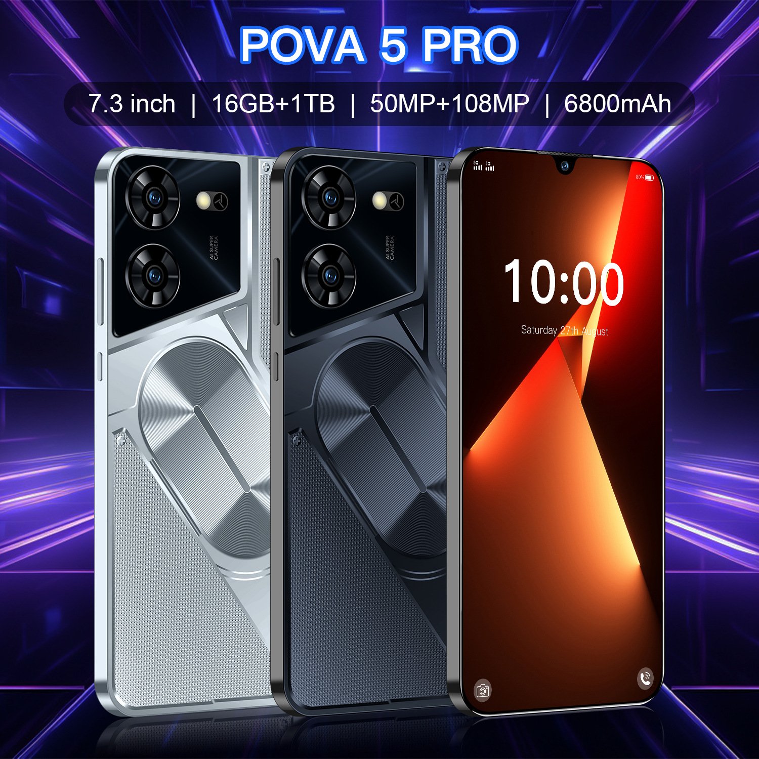Pova5 Pro a popular smartphone has a 7.3-inch large screen with 5 million pixels 1+16 integrated device and Android 8.1