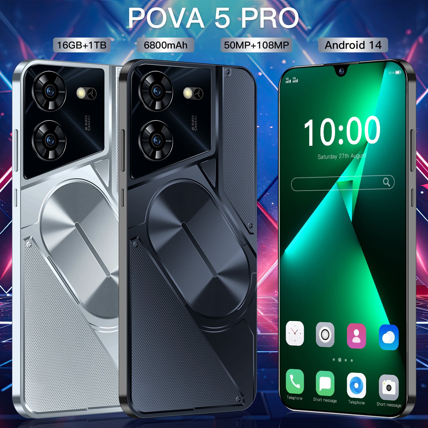 Pova5 Pro a popular smartphone has a 7.3-inch large screen with 5 million pixels 1+16 integrated device and Android 8.1