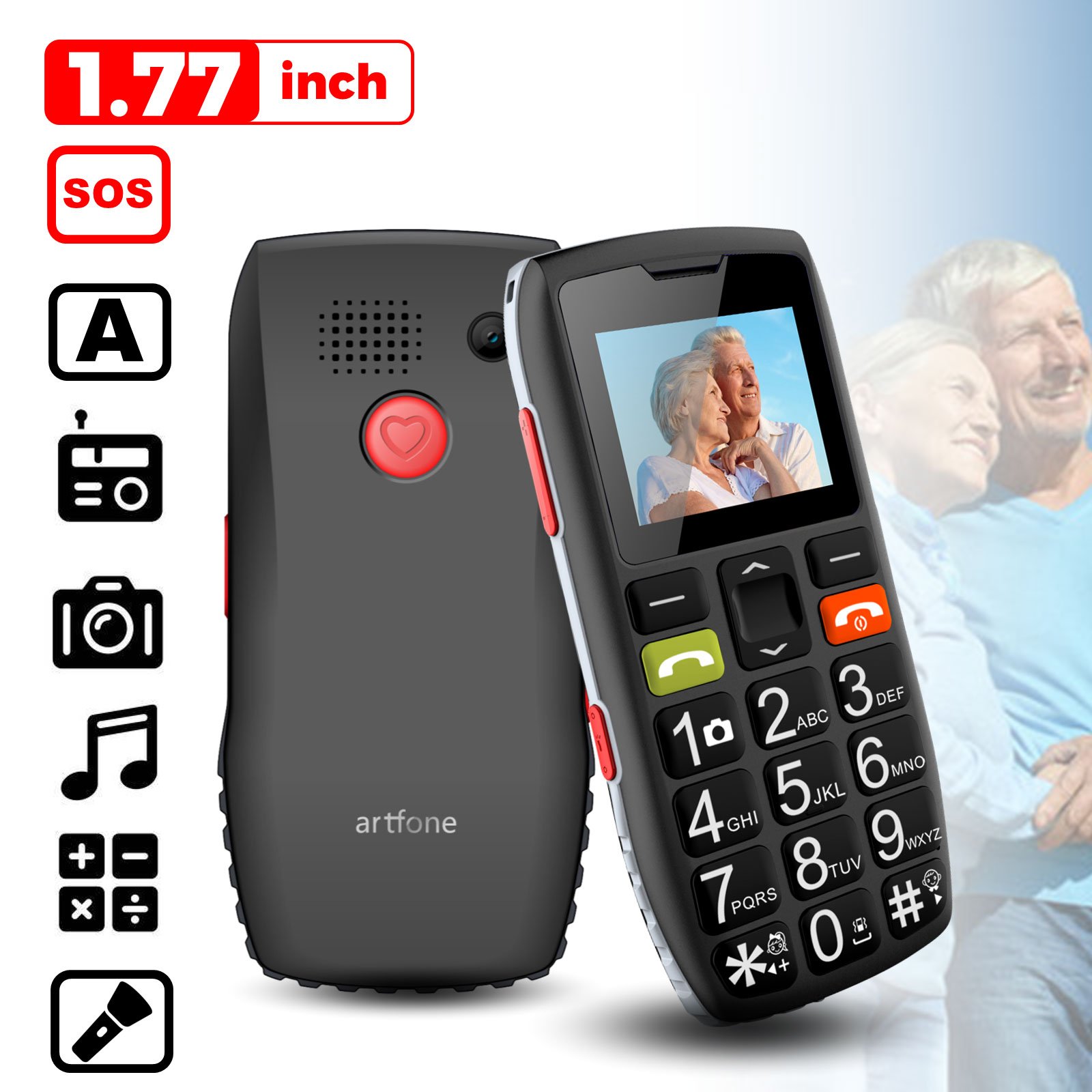 Artfone C1 senior phone artfone brand factory store do stock or OEM/ODM big buttons large battery loud volume easy operation