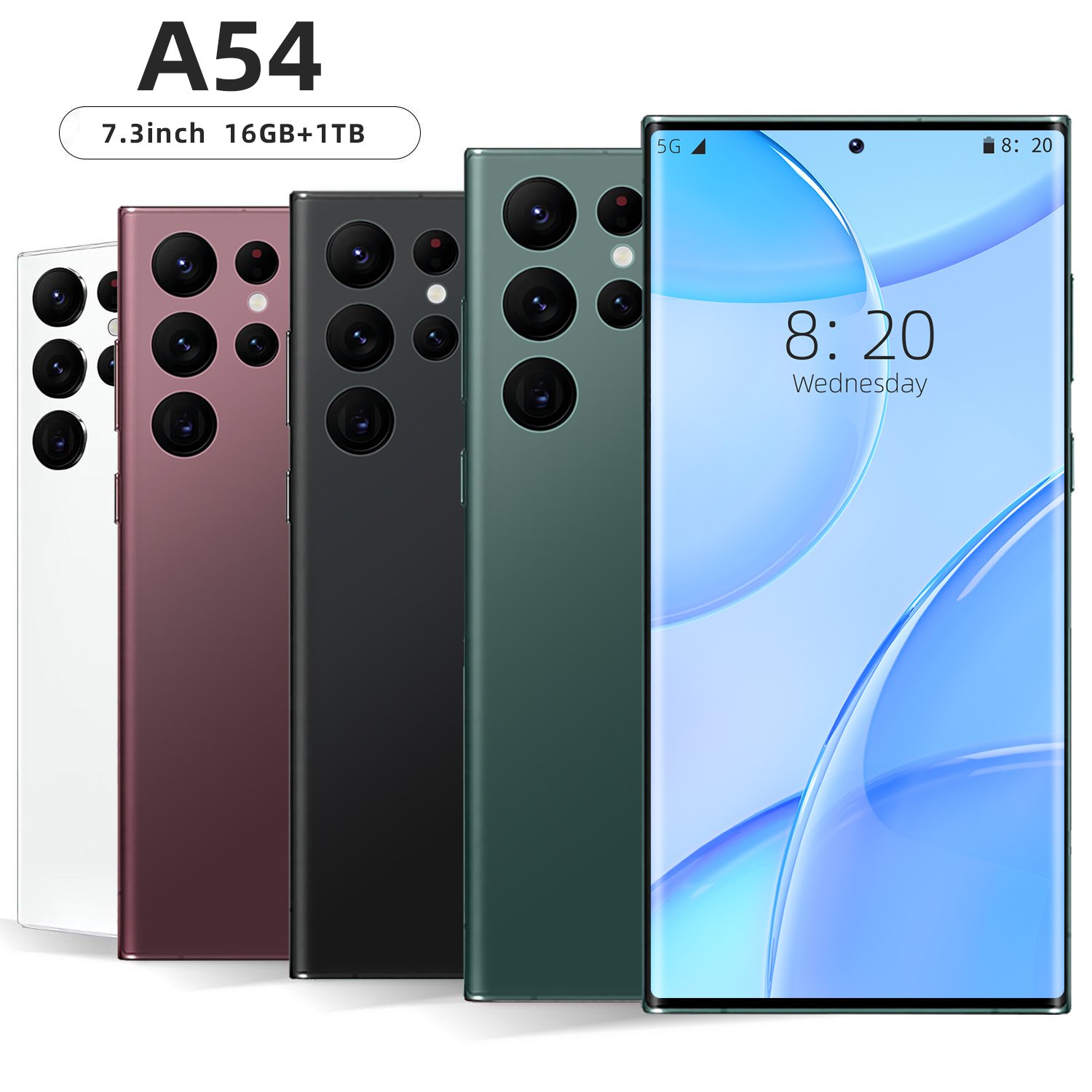 tide fashion Phone Wholesale Telephone Unlocked Smartphone Mobile Phone A54 16GB +1TB7.3inch Full screen Screen