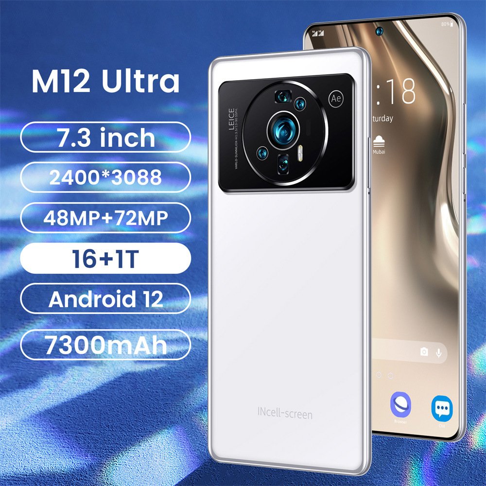 Affordable smartphone M12 Ultra real punch hole 7.3-inch large screen 8 million pixels Android 11 real 4G 3+64