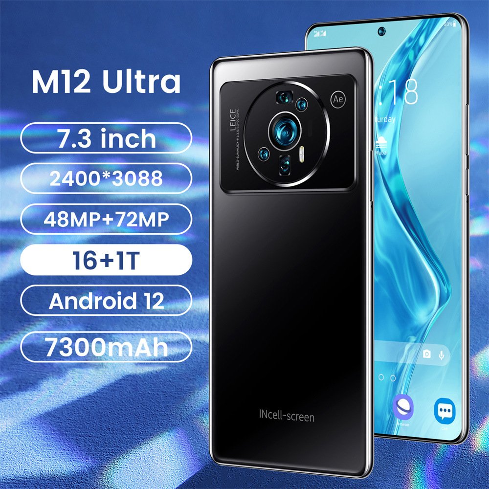 Affordable smartphone M12 Ultra real punch hole 7.3-inch large screen 8 million pixels Android 11 real 4G 3+64