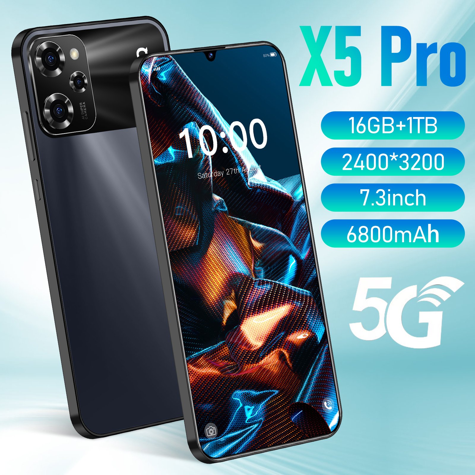High Quality Mobile Phones X5 Pro 7.3 Inch Big Screen 5G Smart Phones 16Gb+1Tb Dual Sim Used Mobile Phones