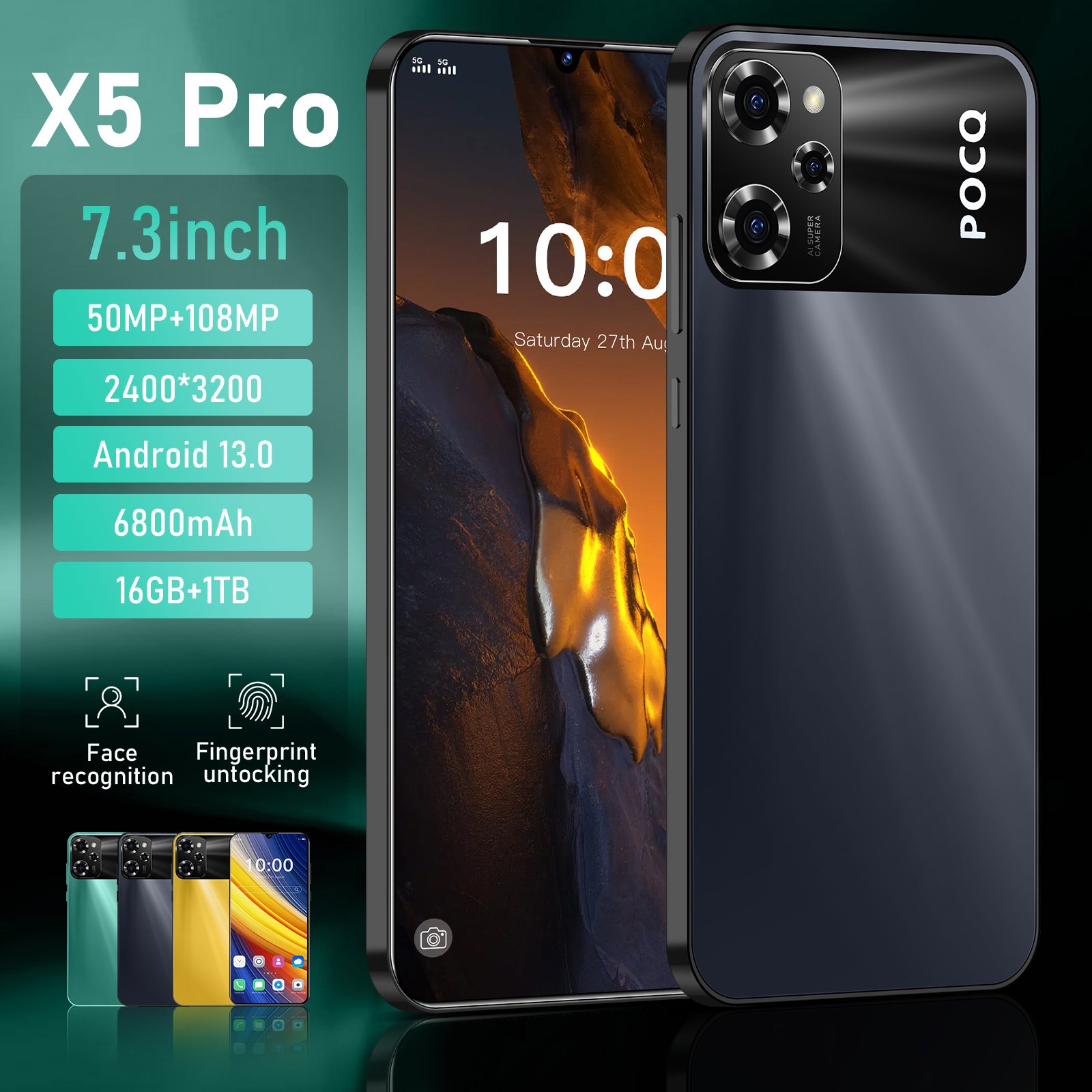 High Quality Mobile Phones X5 Pro 7.3 Inch Big Screen 5G Smart Phones 16Gb+1Tb Dual Sim Used Mobile Phones