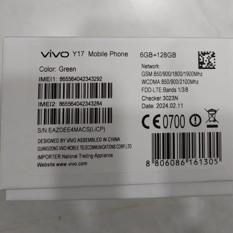 Wholesale Vivo Y3 Y17 Android Smartphone 6+128GB 6.35 Inches Dual Camera CDMA & LTE Cellular Second Hand Used Mobile Phones