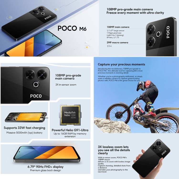 2024 newest Xiaomi POCO M6 Global version smart phone 8GB+256GB 5000mAh Battery 6.67 inch mobile smart phone