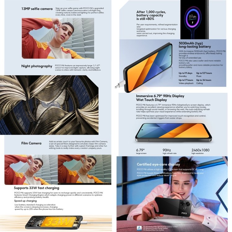 2024 newest Xiaomi POCO M6 Global version smart phone 8GB+256GB 5000mAh Battery 6.67 inch mobile smart phone
