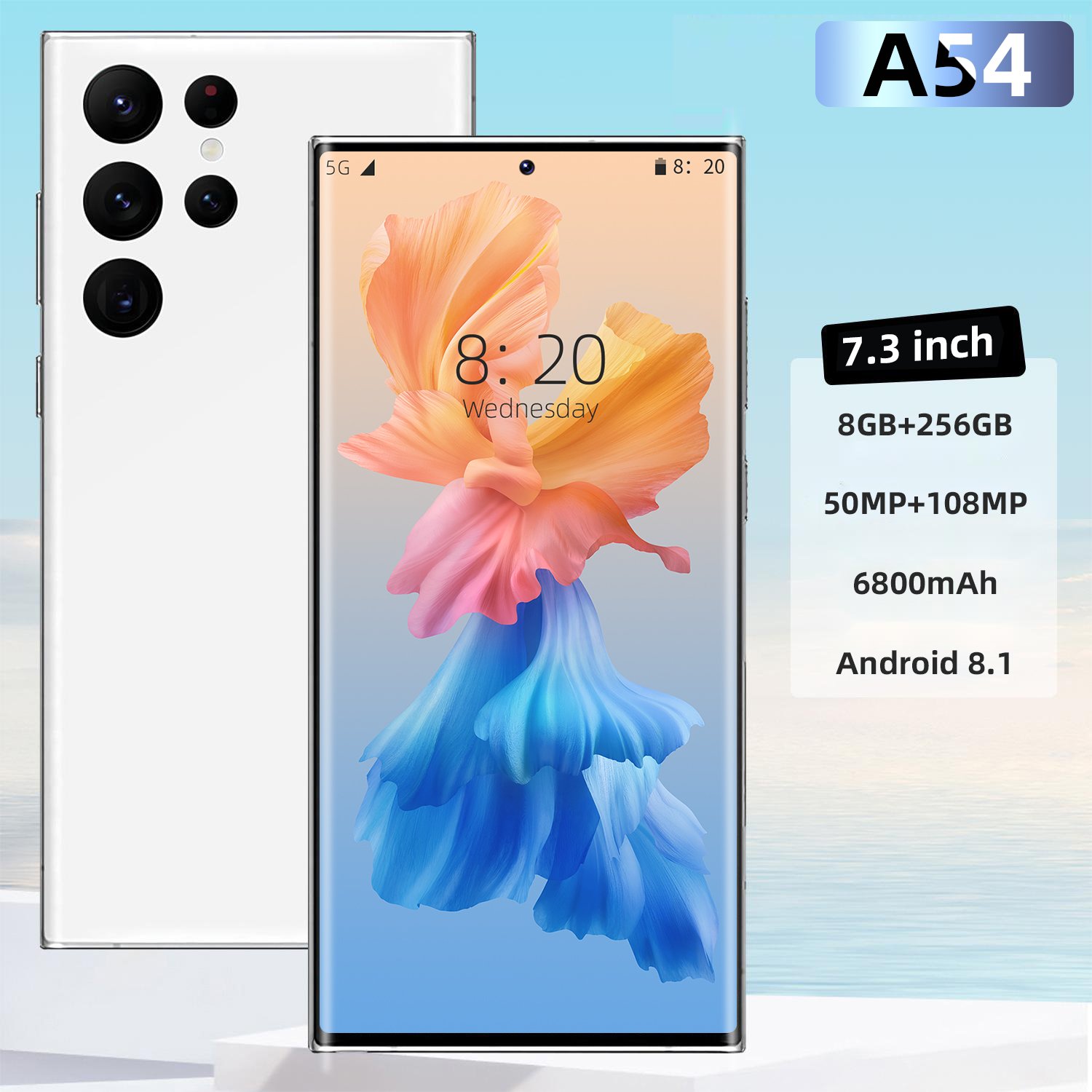 High Quality A54 5g 7.3 Inch Original Mobile Phone 8gb+256gb Large Memory Smart Phone Beauty Camera Gaming Cellphone