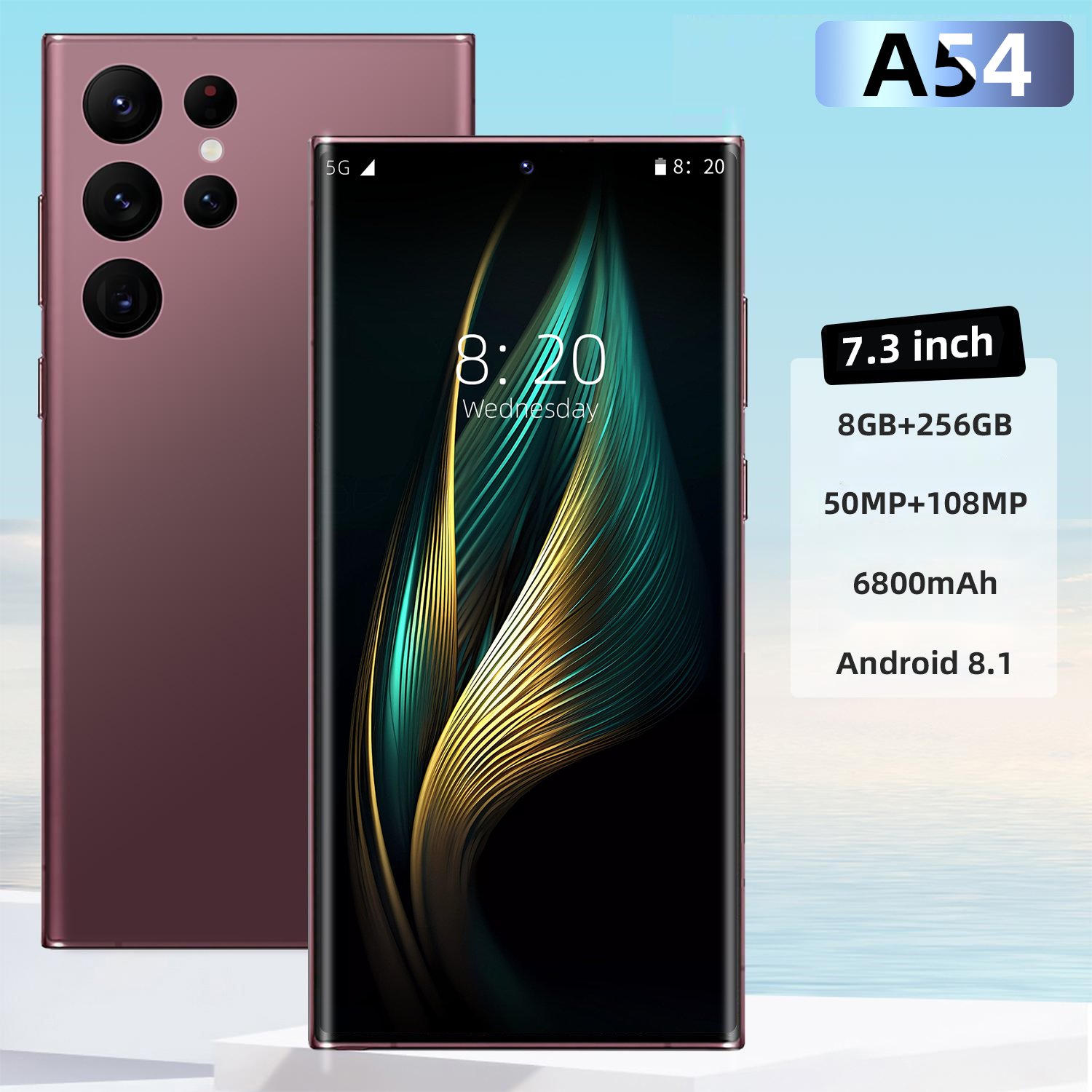 High Quality A54 5g 7.3 Inch Original Mobile Phone 8gb+256gb Large Memory Smart Phone Beauty Camera Gaming Cellphone
