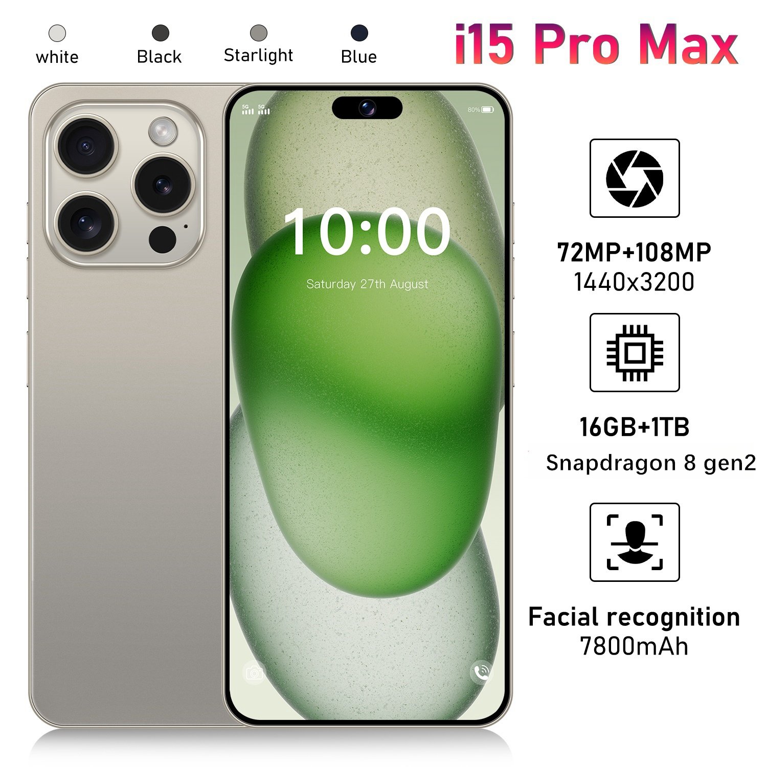 Medome Original Phone 15 Pro Max 5G Smartphone i15 i14 Android Feature Gaming Mobile Phones