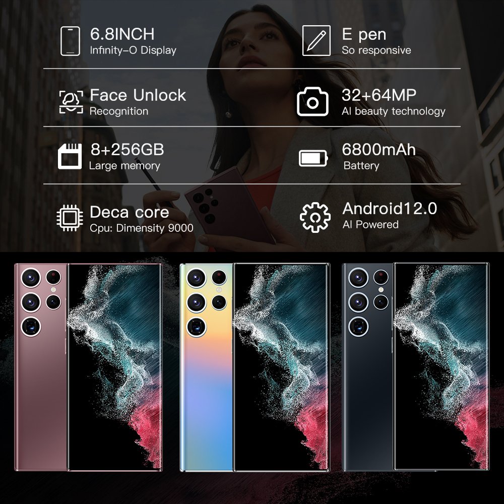 New Dual Sim Card Note 30 Cellphone 8GB+256GB expandability 6.8'' Full Screen 4g 5g smart mobile phone