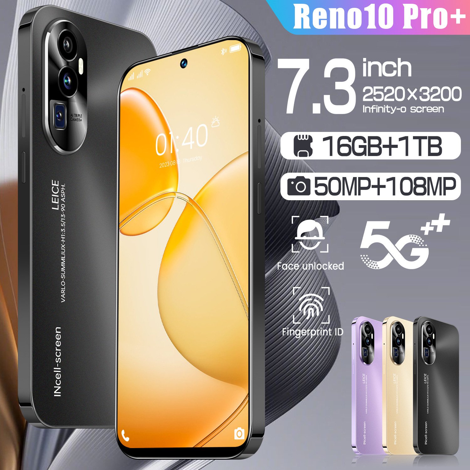Popular smartphone Reno10 Pro+incell punch hole 7.3 large screen 8 million pixels 2+16