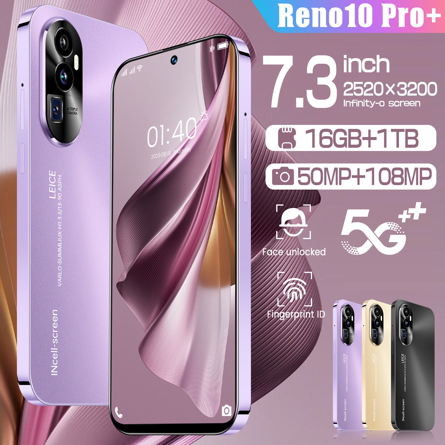 Popular smartphone Reno10 Pro+incell punch hole 7.3 large screen 8 million pixels 2+16