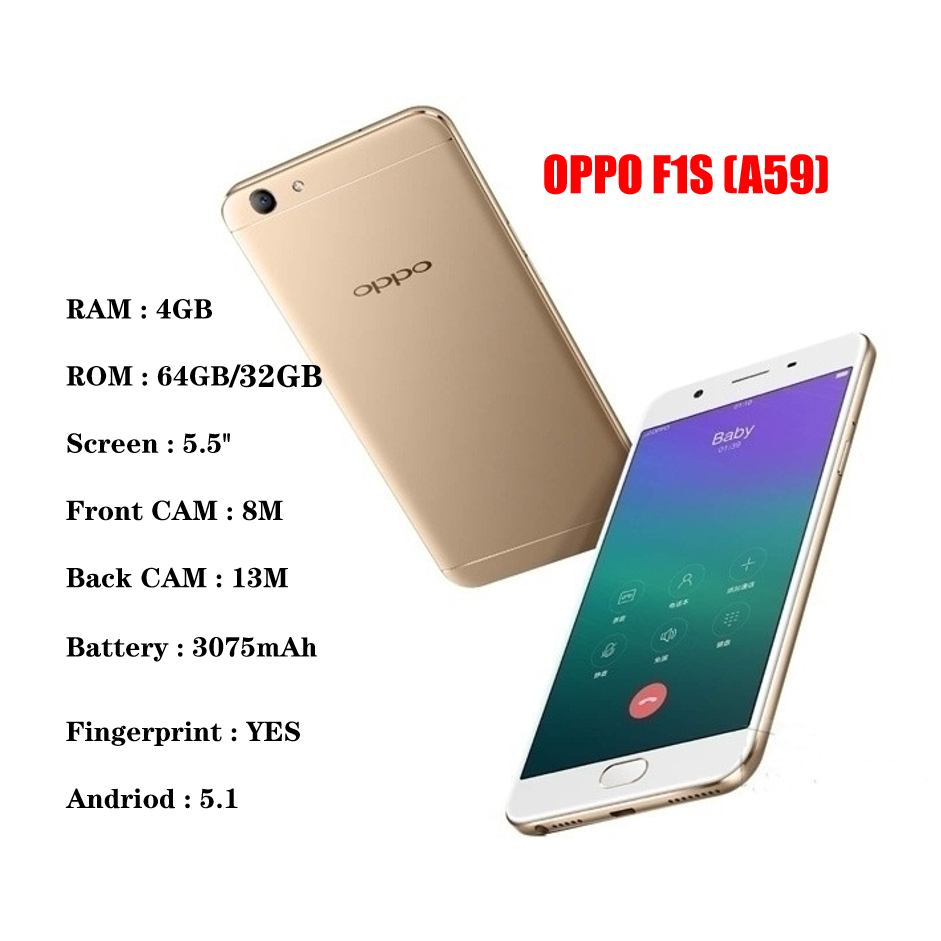 hot sale OPPO F1S A59 64GB 5.5 inch Big Screen 4G network unlock smart phone used mobile phone OPPO