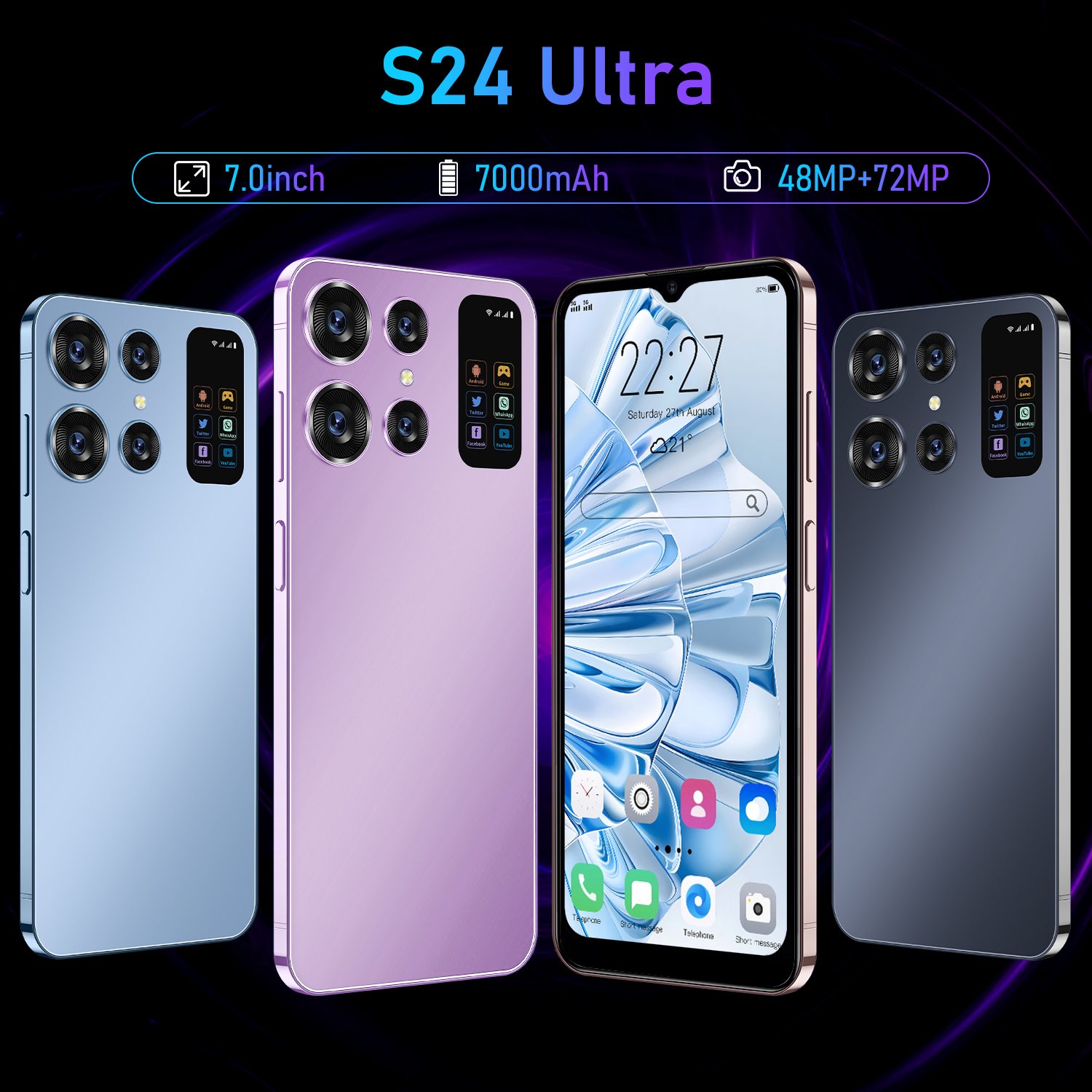 New Fast trading S24 Ultra Unlock 7.2 inch FH Mobile Phones 16GB+1TB 3 Rear Camera Phone with 6800mah Smartphone