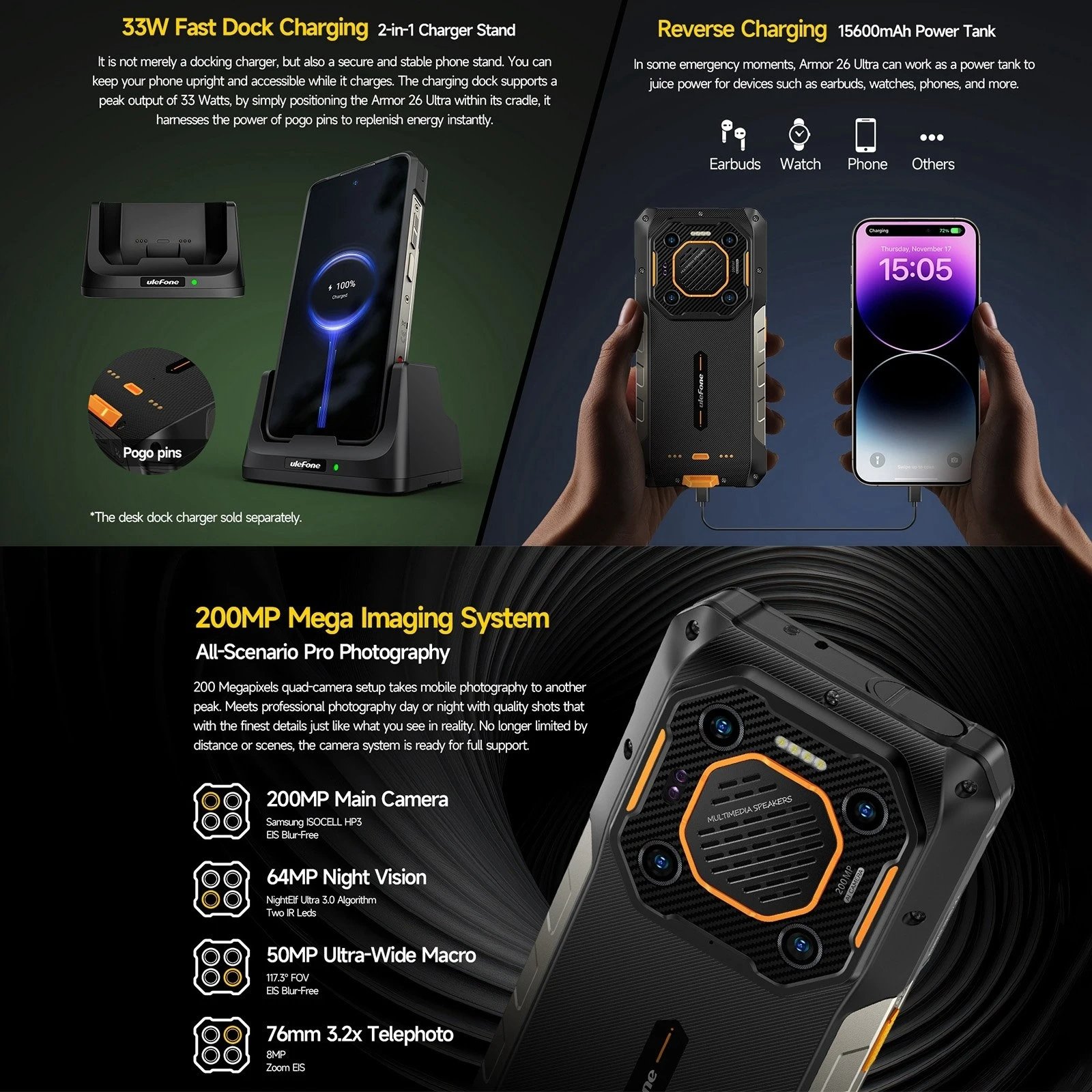 Ulefone Armor 26 Ultra 5G mobile phones 3g&4g smartphone 6.78" smart phone 5g smartphone 120W 15600mAh 24GB 512GB Rugged Phone
