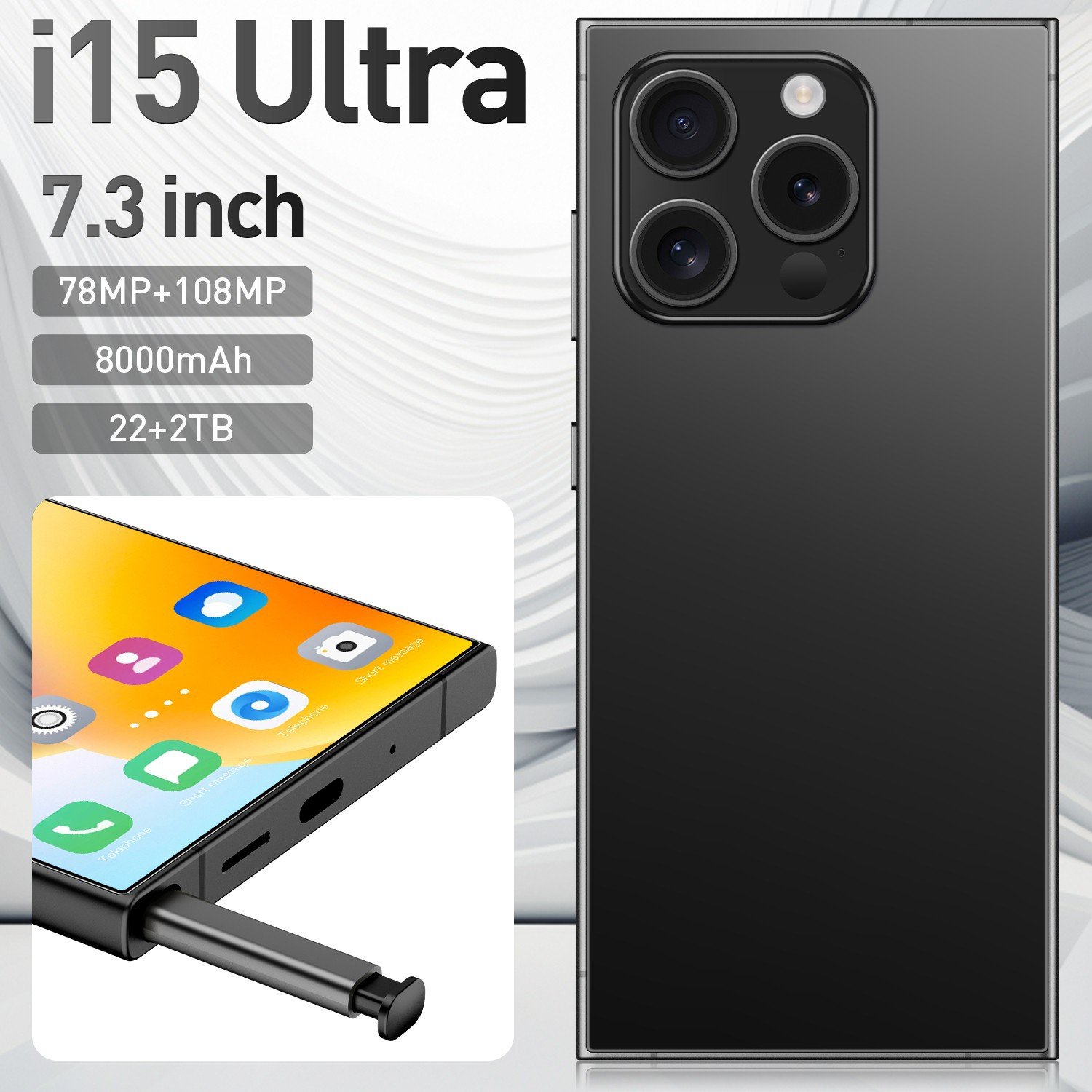 Affordable smartphone built-in pen i15 Ultra true octa-core 4G spot 7.3 HD large screen 20 million pixels 2+16