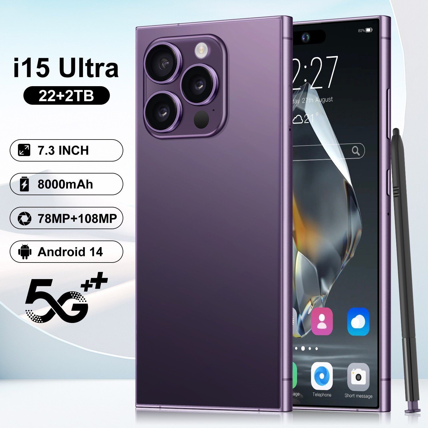 Affordable smartphone built-in pen i15 Ultra true octa-core 4G spot 7.3 HD large screen 20 million pixels 2+16
