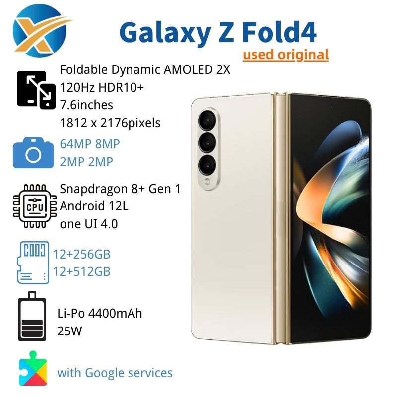 Original used mobile phone Android 7.6 inch 2176 x 1812px, 120 Hz, 12+256GB for Samsung z fold 4 5 phone