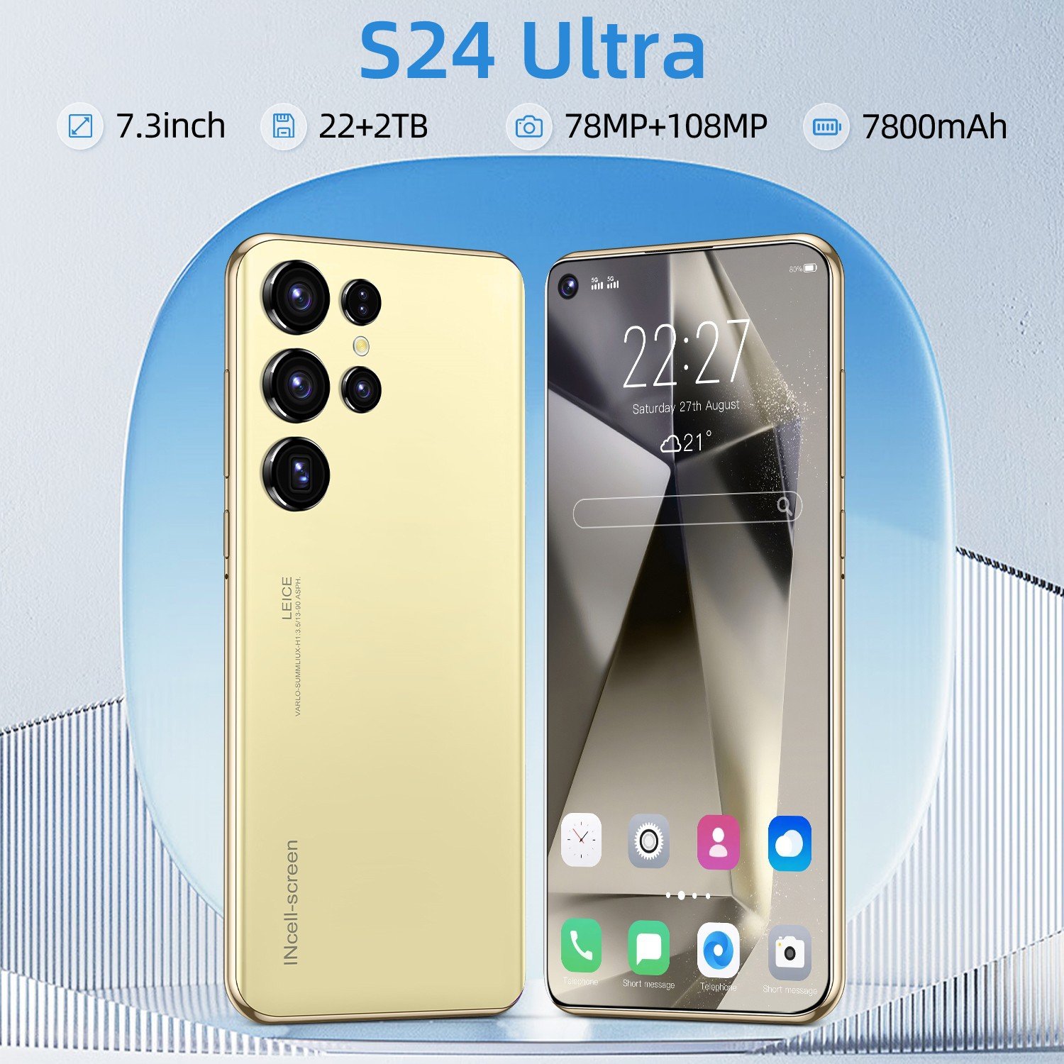 Cheap hot-selling S24 Ultra real 4G mobile phone 7.3mm hole on the left 13 million pixels 3+64 real octa-core