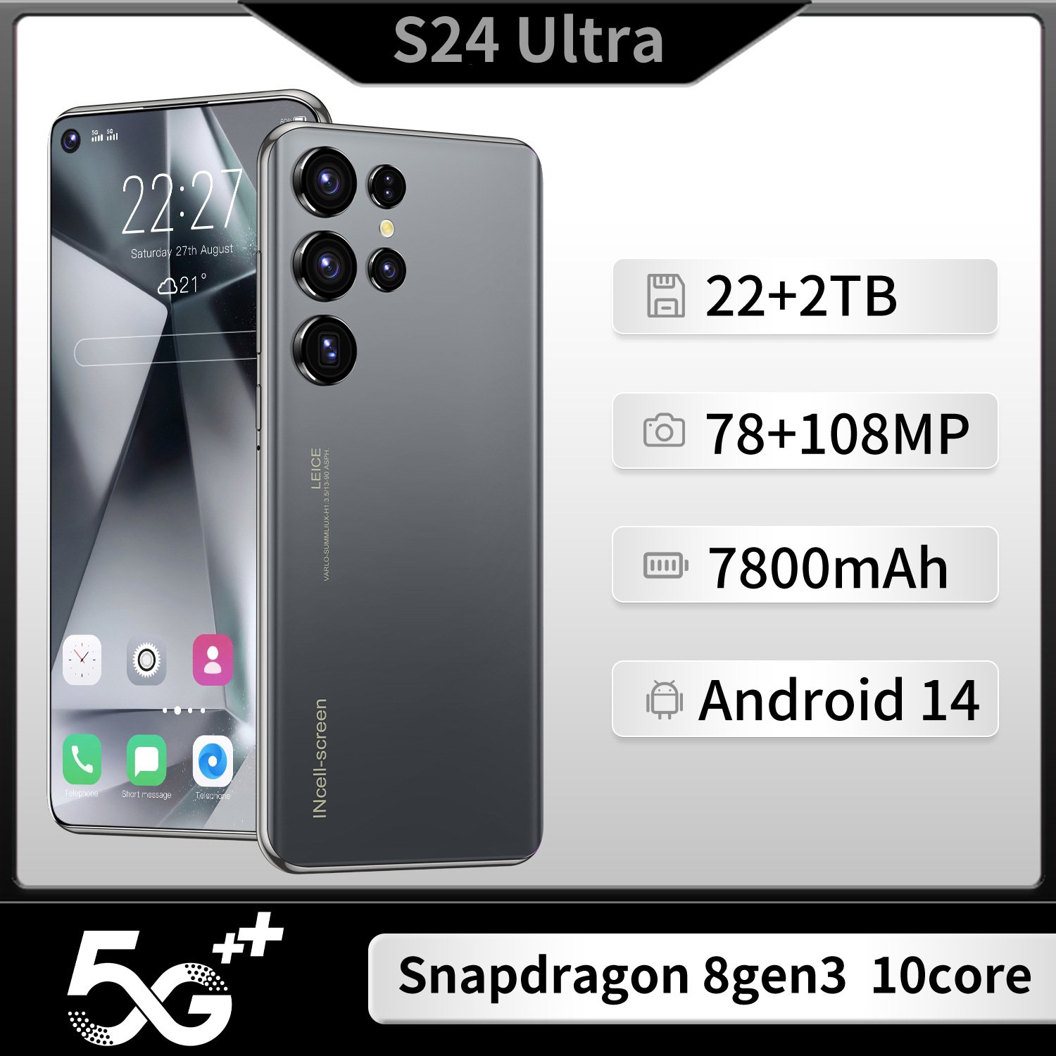 Cheap hot-selling S24 Ultra real 4G mobile phone 7.3mm hole on the left 13 million pixels 3+64 real octa-core