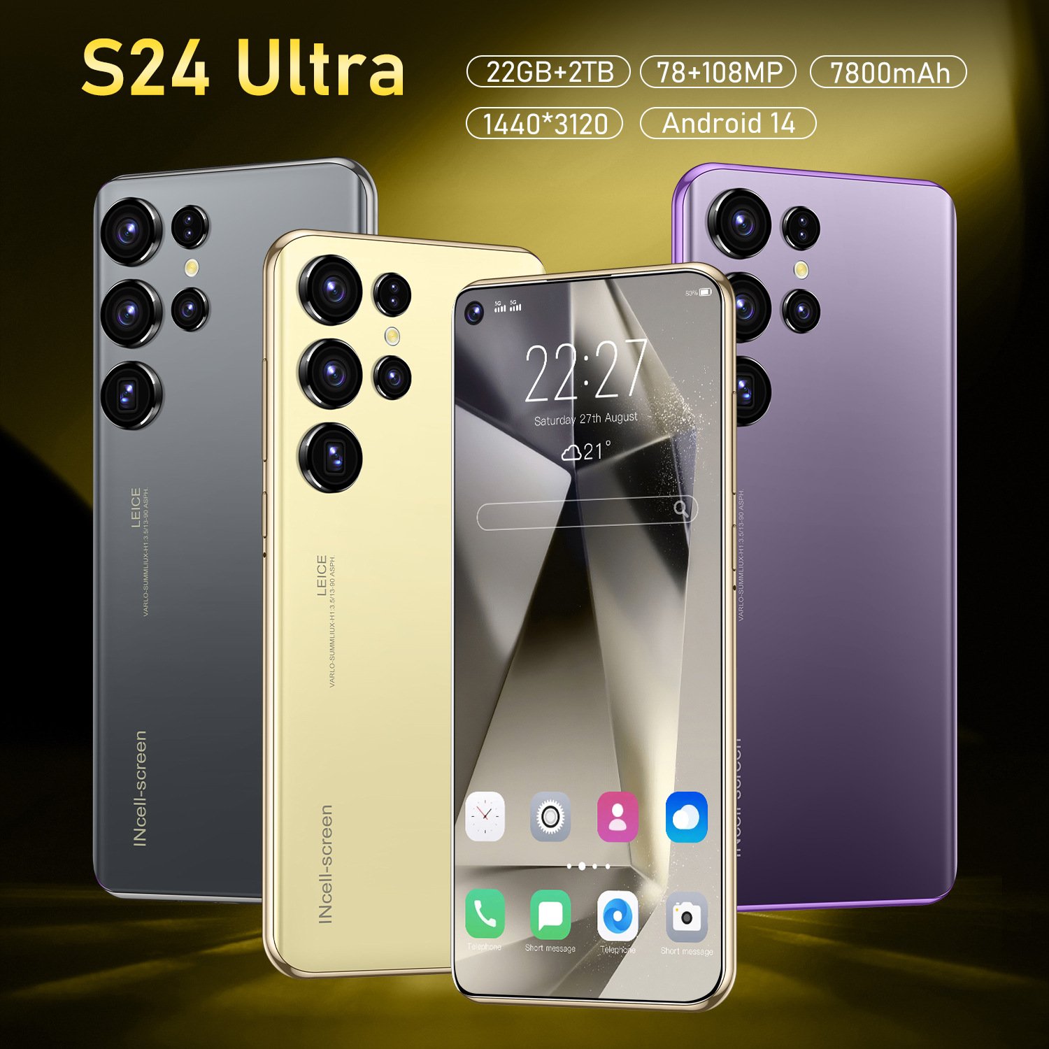 Cheap hot-selling S24 Ultra real 4G mobile phone 7.3mm hole on the left 13 million pixels 3+64 real octa-core