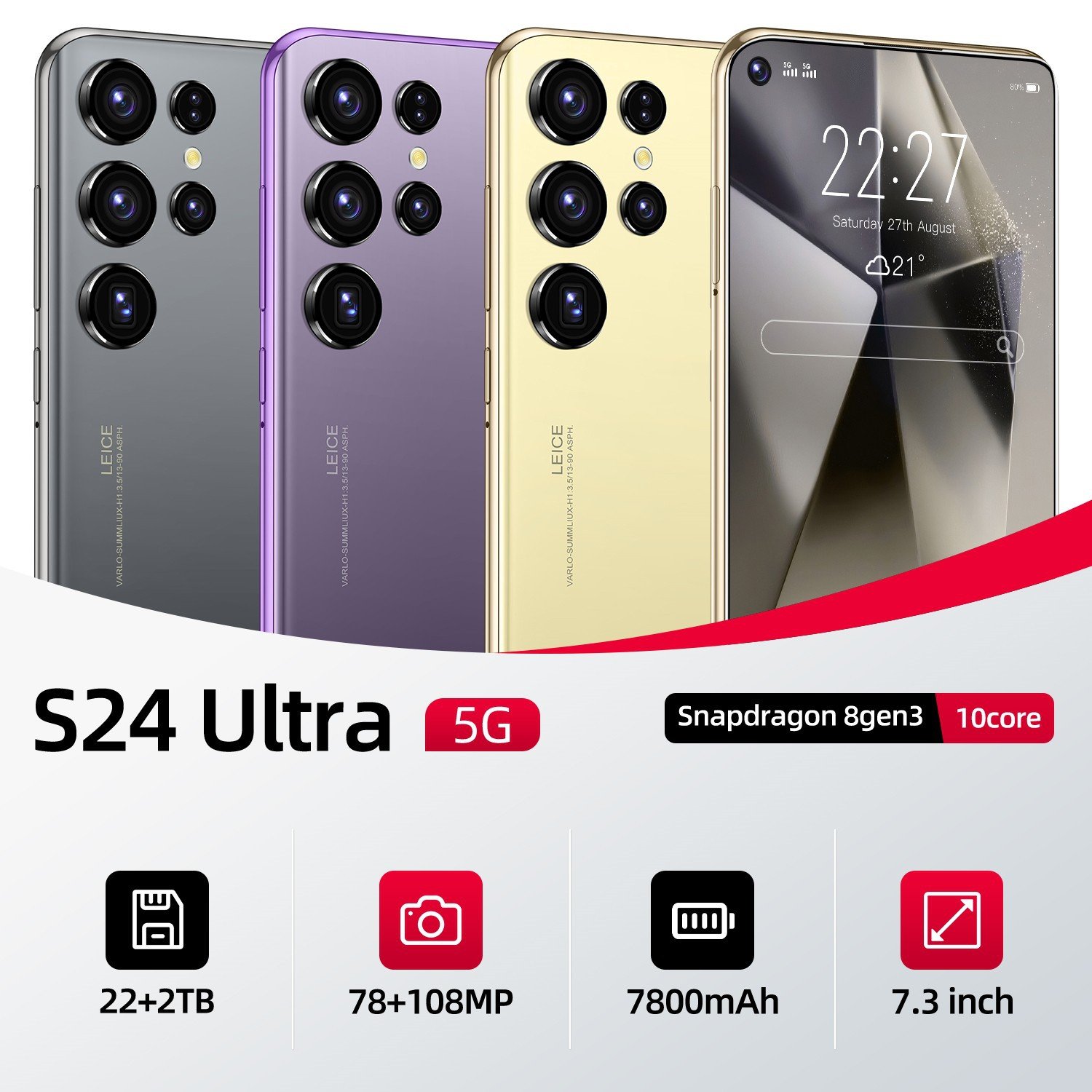 Cheap hot-selling S24 Ultra real 4G mobile phone 7.3mm hole on the left 13 million pixels 3+64 real octa-core