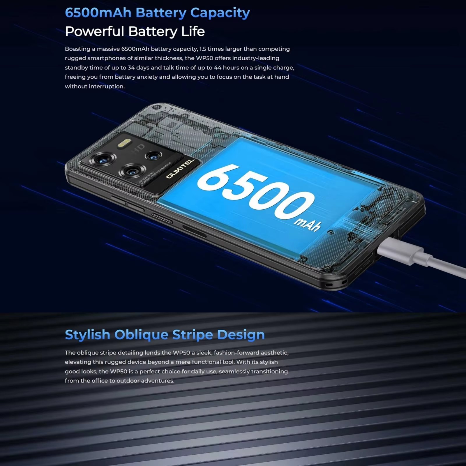 Global Version Oukitel WP50 5G Rugged Smartphone 6.60" HD+ 6500mAh 12GB+256GB Mobile Phone Android 14 48 MP NFC Cell Phone