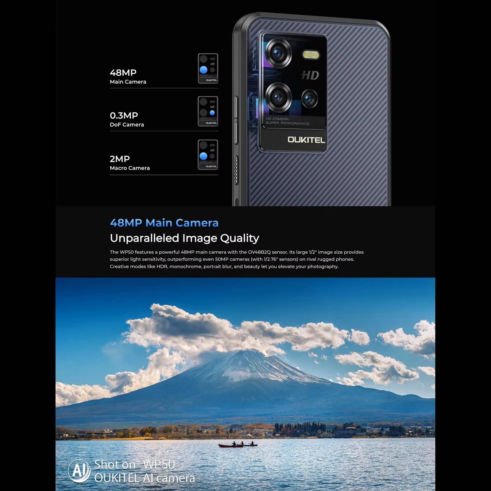 Global Version Oukitel WP50 5G Rugged Smartphone 6.60" HD+ 6500mAh 12GB+256GB Mobile Phone Android 14 48 MP NFC Cell Phone