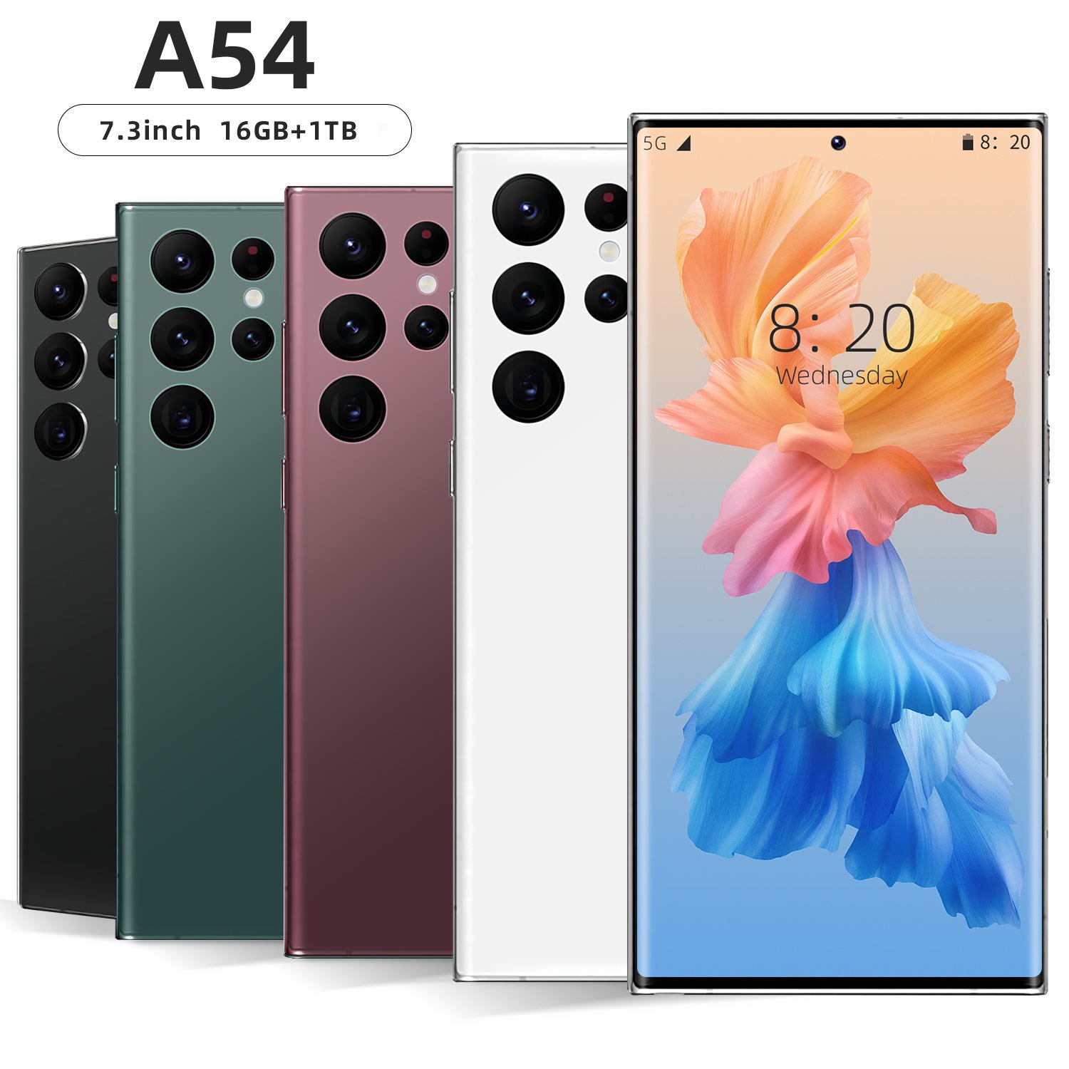 Phone Wholesale Telephone Unlocked Smartphone Mobile Phone A54 16GB+1TB 7.3inch Full screen Screen