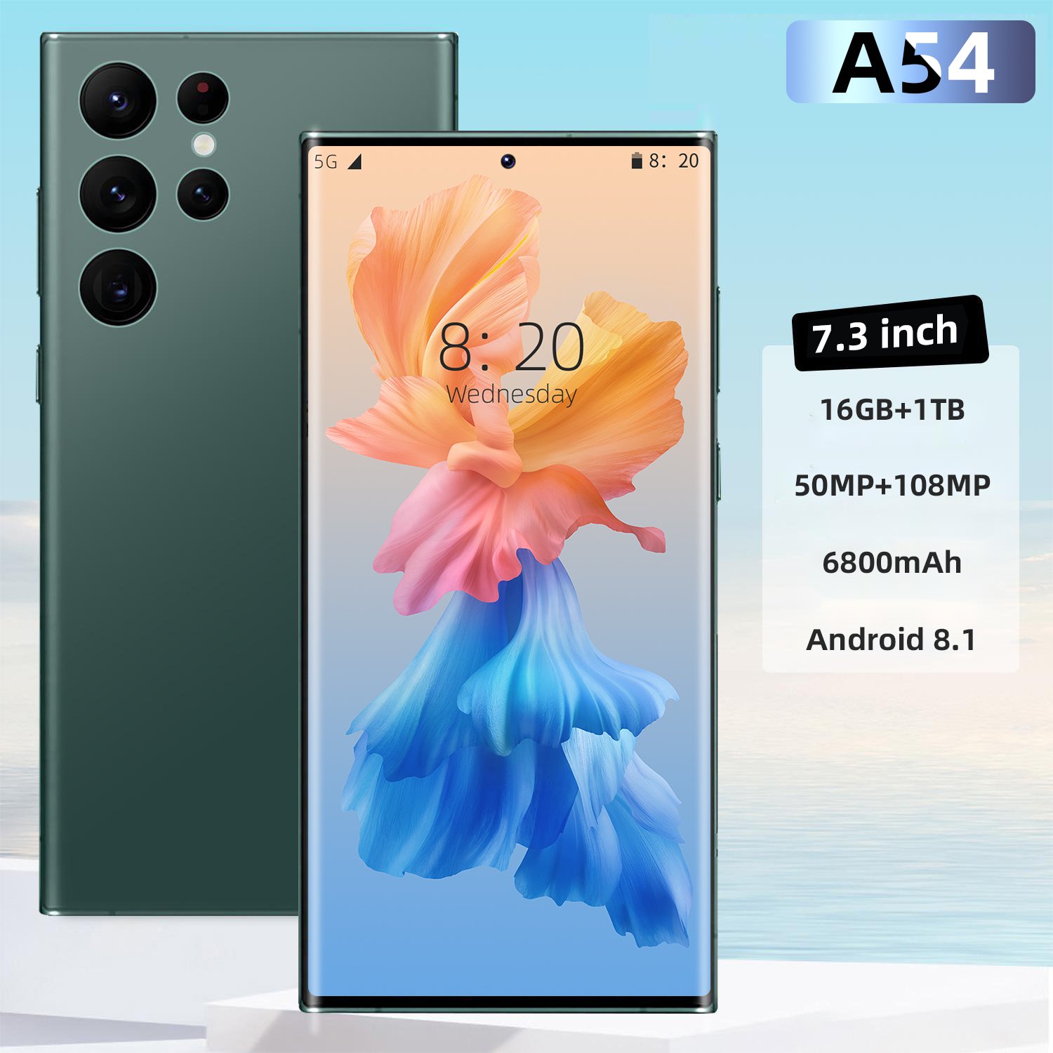 Phone Wholesale Telephone Unlocked Smartphone Mobile Phone A54 16GB+1TB 7.3inch Full screen Screen