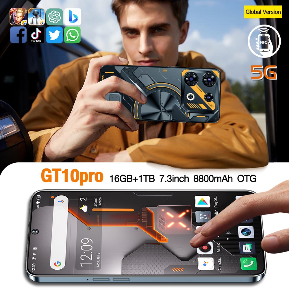 GlobalOriginal GT10 Pro 5G Smartphone 50MP Rear Camera Snapdragon 7 Gen 1 120Hz AMOLED Display 67W Charge
