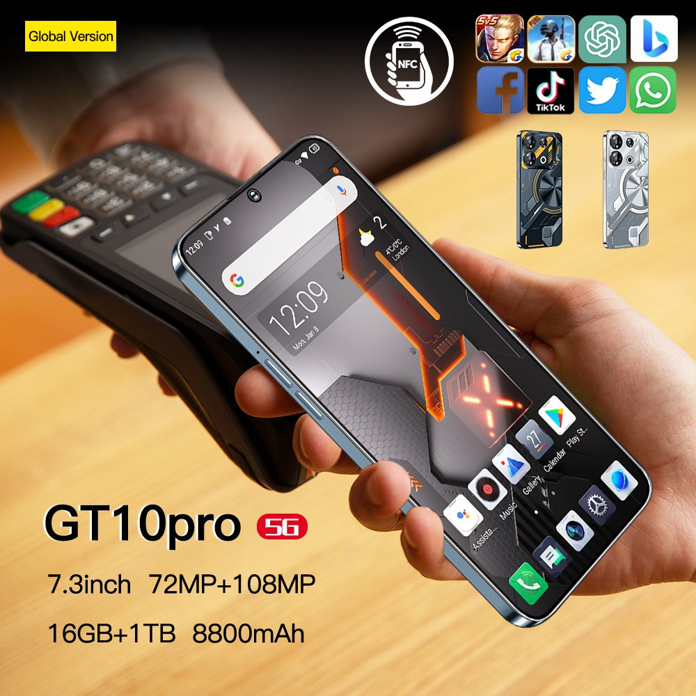 GlobalOriginal GT10 Pro 5G Smartphone 50MP Rear Camera Snapdragon 7 Gen 1 120Hz AMOLED Display 67W Charge