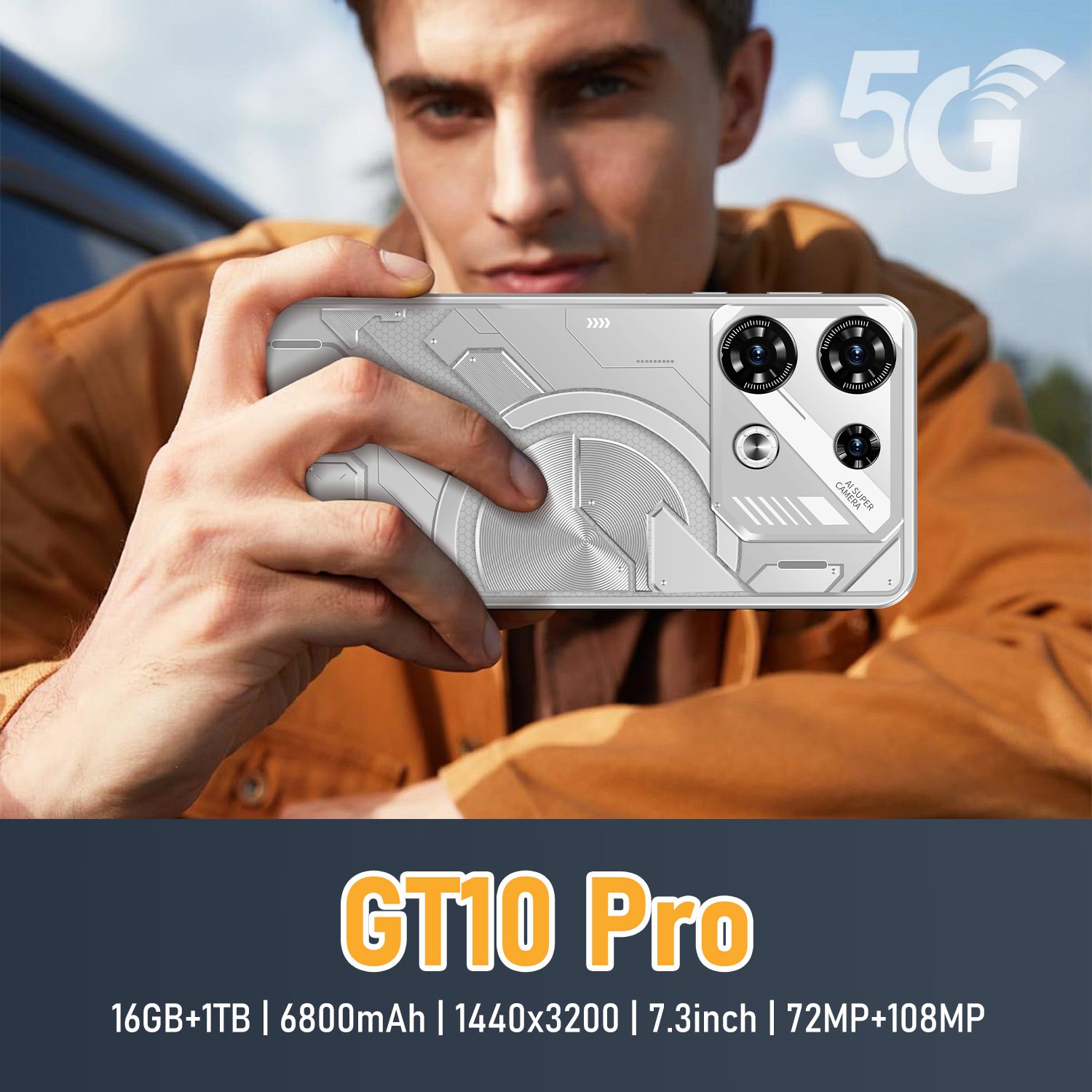New Coming GT10 Pro Android Phones 7.3 Inch Big Screen 5G 16GB+1TB Dual Sim Used Mobile Phones