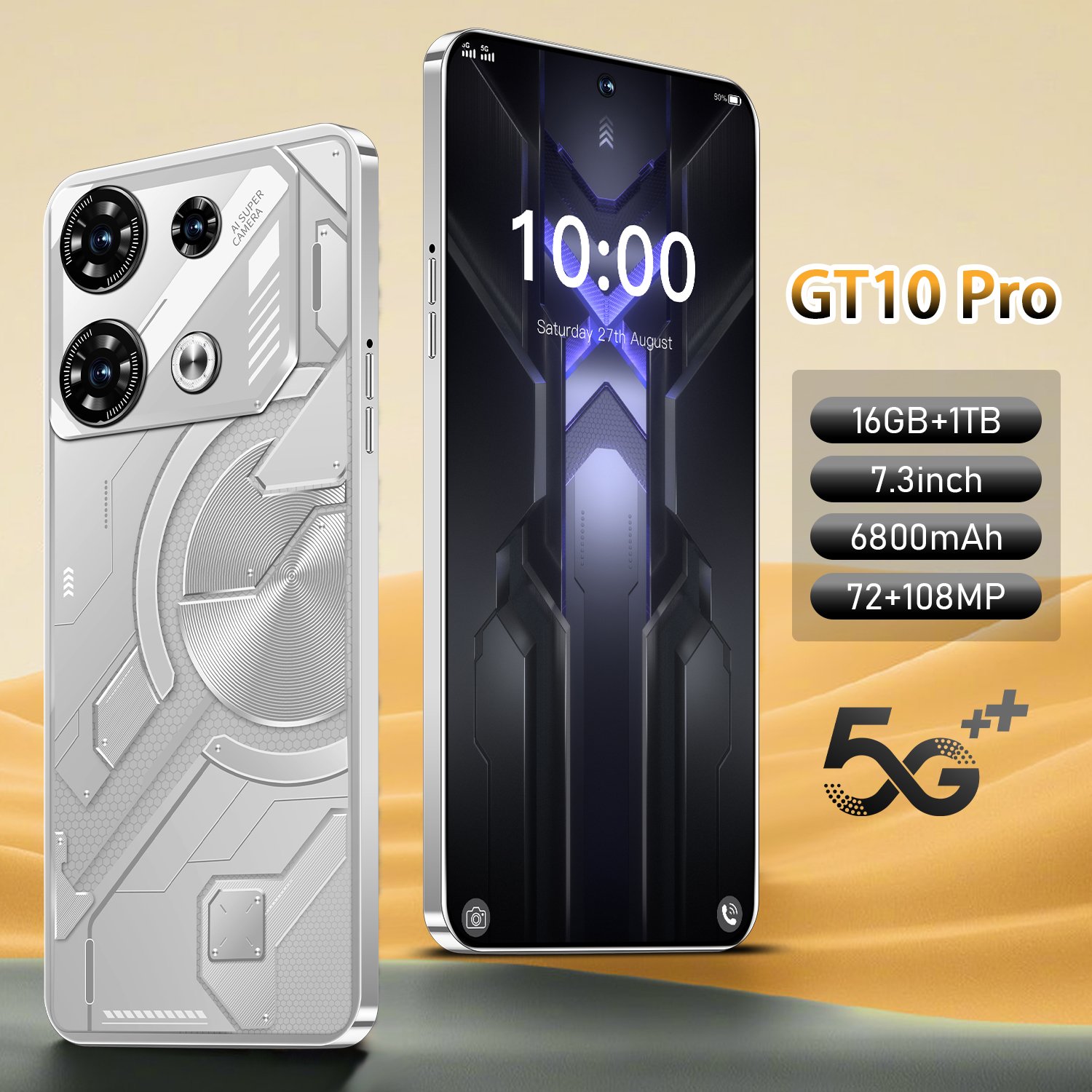 New Coming GT10 Pro Android Phones 7.3 Inch Big Screen 5G 16GB+1TB Dual Sim Used Mobile Phones