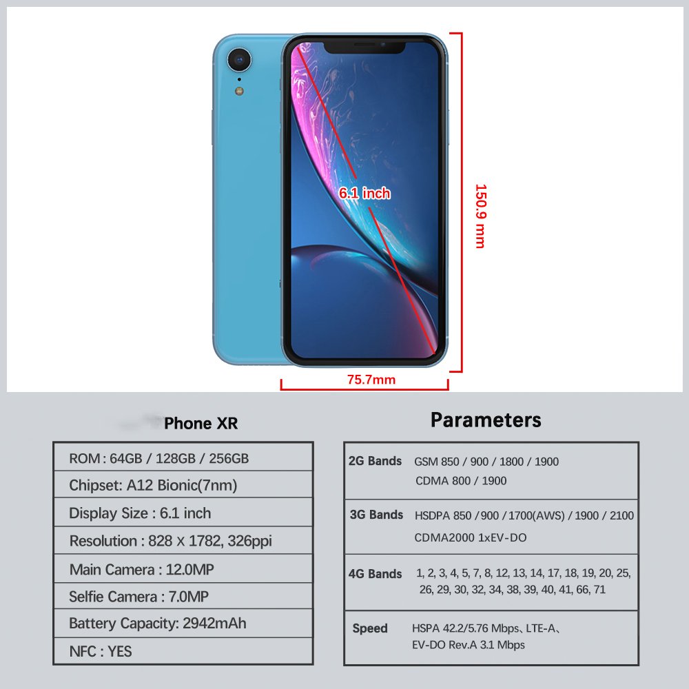 Wholesale Unlocked Used Mobile I Phone XR 64G/128G/256G ROM Single Card High Quality Second Hand Cell phones For IPhone XR