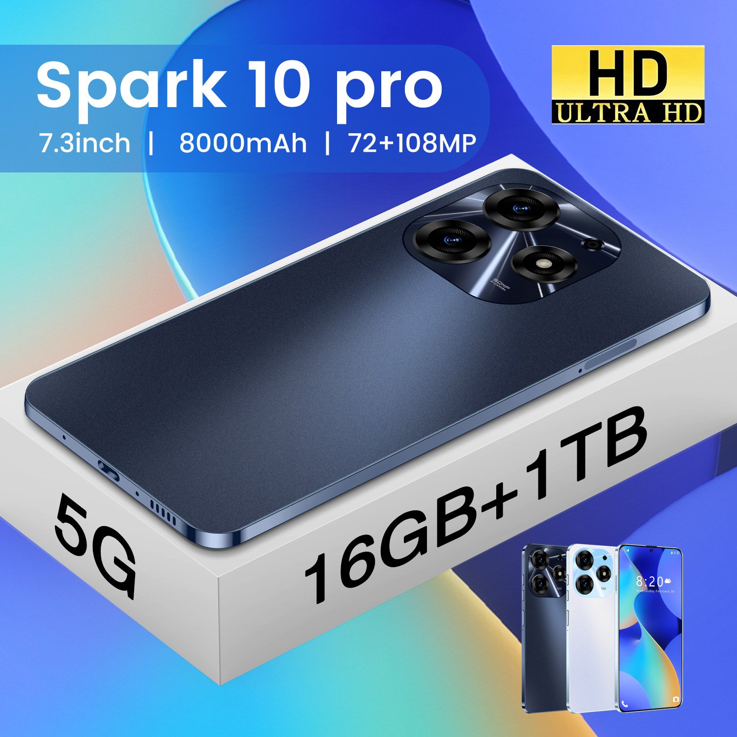 Spark 10 Pro a popular smartphone 7.3-inch large screen 5 million pixels 1+16 all-in-one Android 8.1