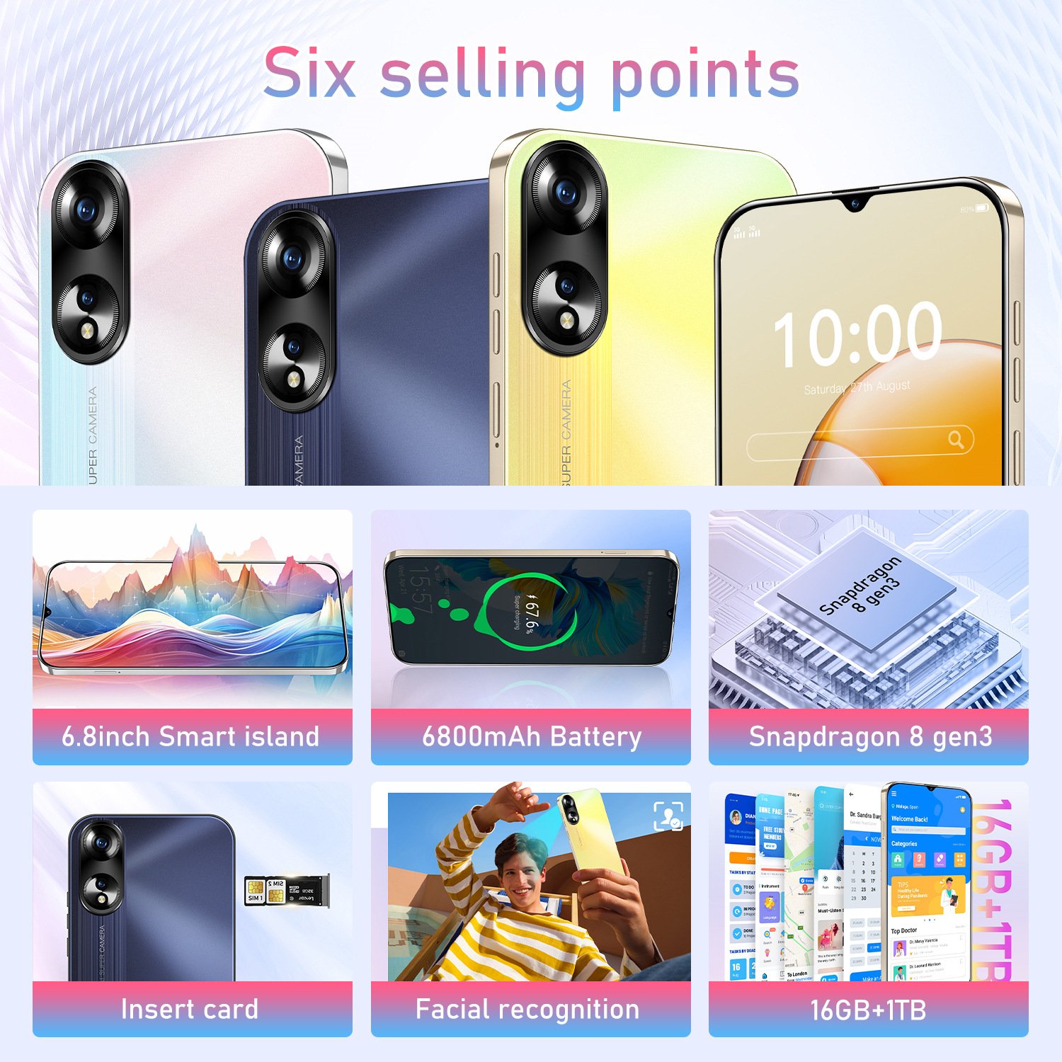 Hot Selling A38 Global Version 6.8 Inch 4G Octa Core Smartphone HD Resolution 108MP Real 4G Eight Nuclear Incell Screen English