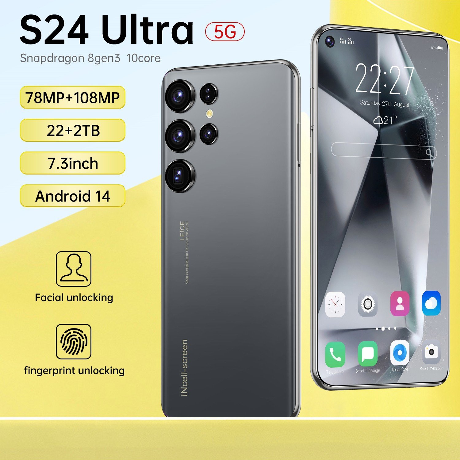 New cheap cross-border mobile phone S24 Ultra 4G 7.3 inches 13 million pixels 2+16 true octa-core Android 8.1