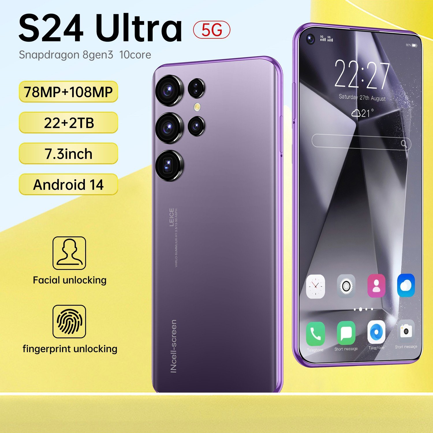New cheap cross-border mobile phone S24 Ultra 4G 7.3 inches 13 million pixels 2+16 true octa-core Android 8.1