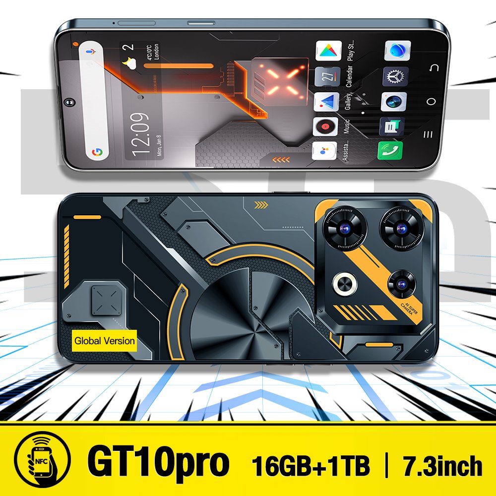New Coming GT10 Pro Android Phones 7.3 Inch Big Screen 5G 16GB+1TB Dual Sim Used Mobile Phones
